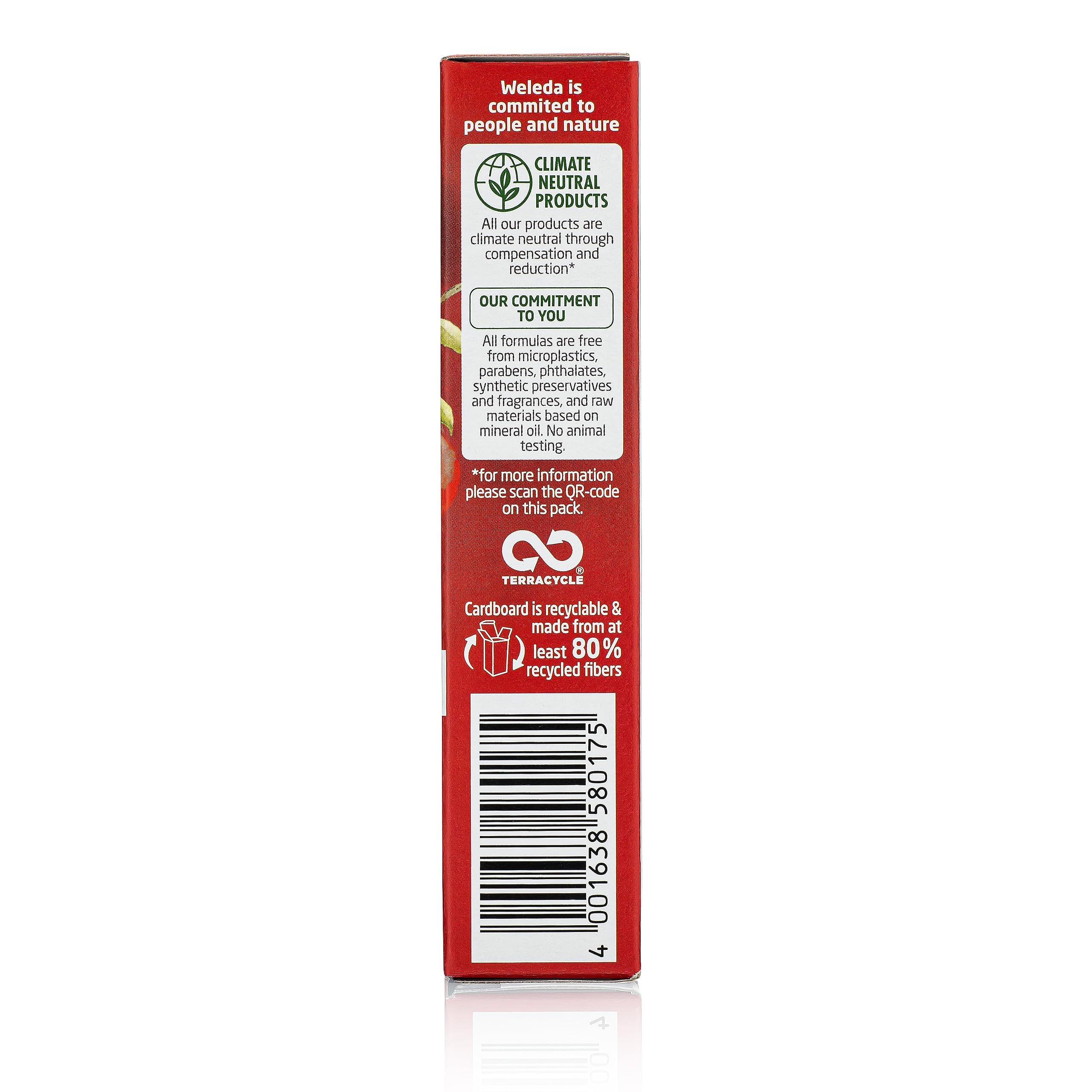 Weleda Plumping Eye & Lip Cream with maca peptides and pomegranate, in a 81g jar, moisturizing and revitalizing delicate skin.