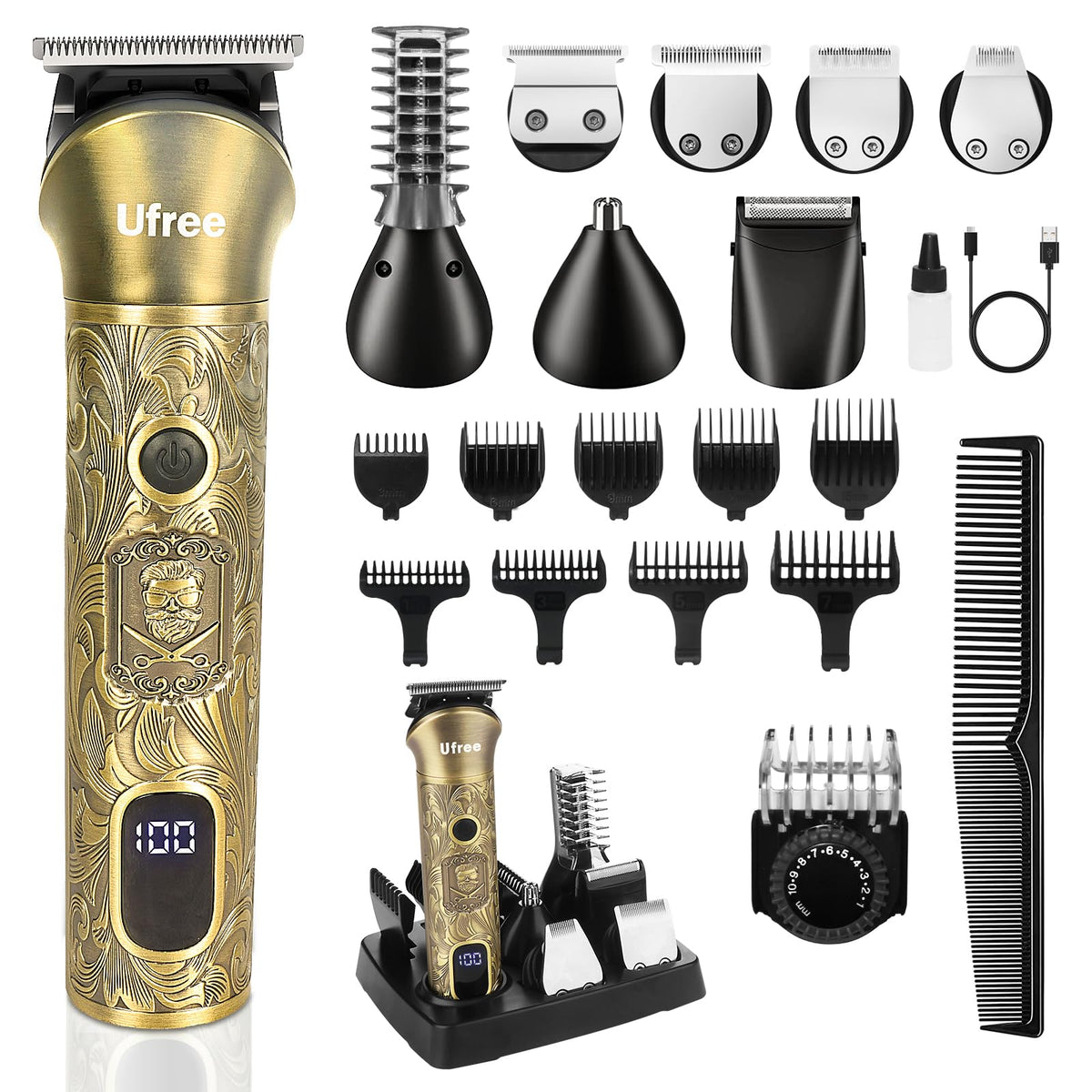 Ufree Professional Beard Trimmer for Men, Electric Shaver Razor, Men Gift – product photo (Trimmer &amp; Clipper Blades)