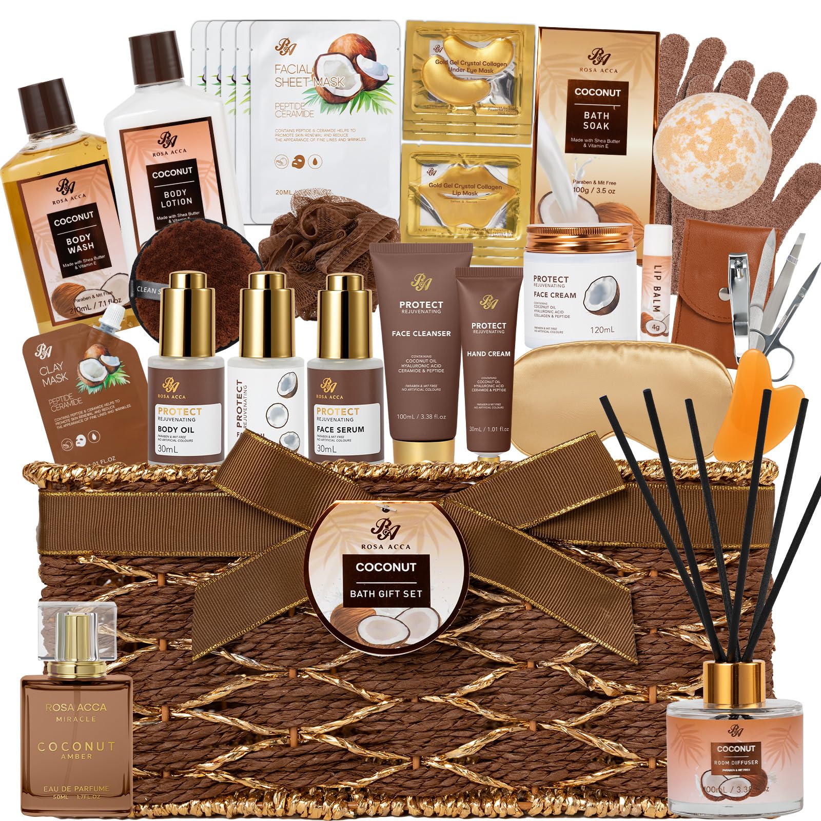 35 Pcs Coconut Vanilla Spa Gift Basket for Women & Men, Face - Product Imagery