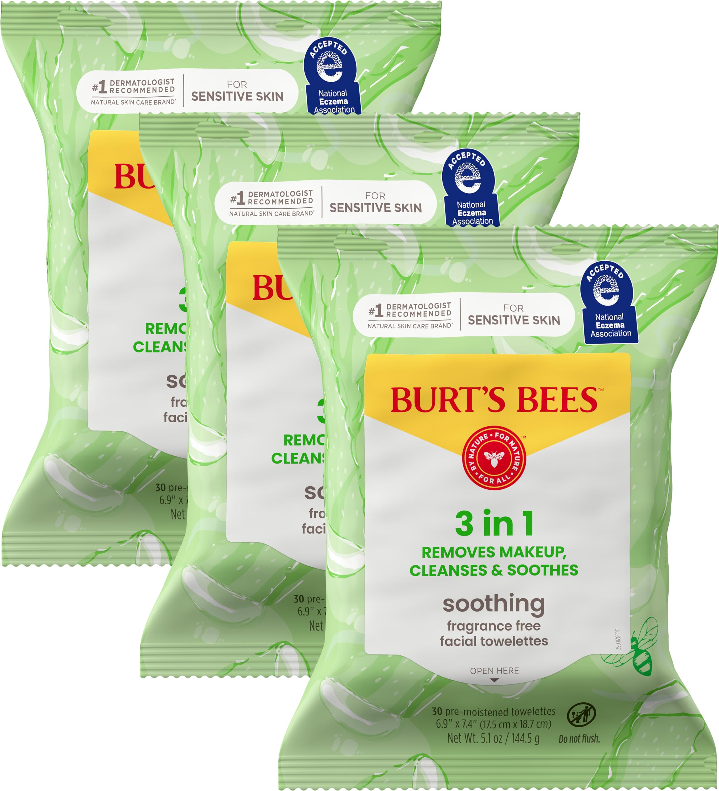 Burt's Bees Soothing Fragrance Free Facial Towelettes, 30 ct., - Product Imagery