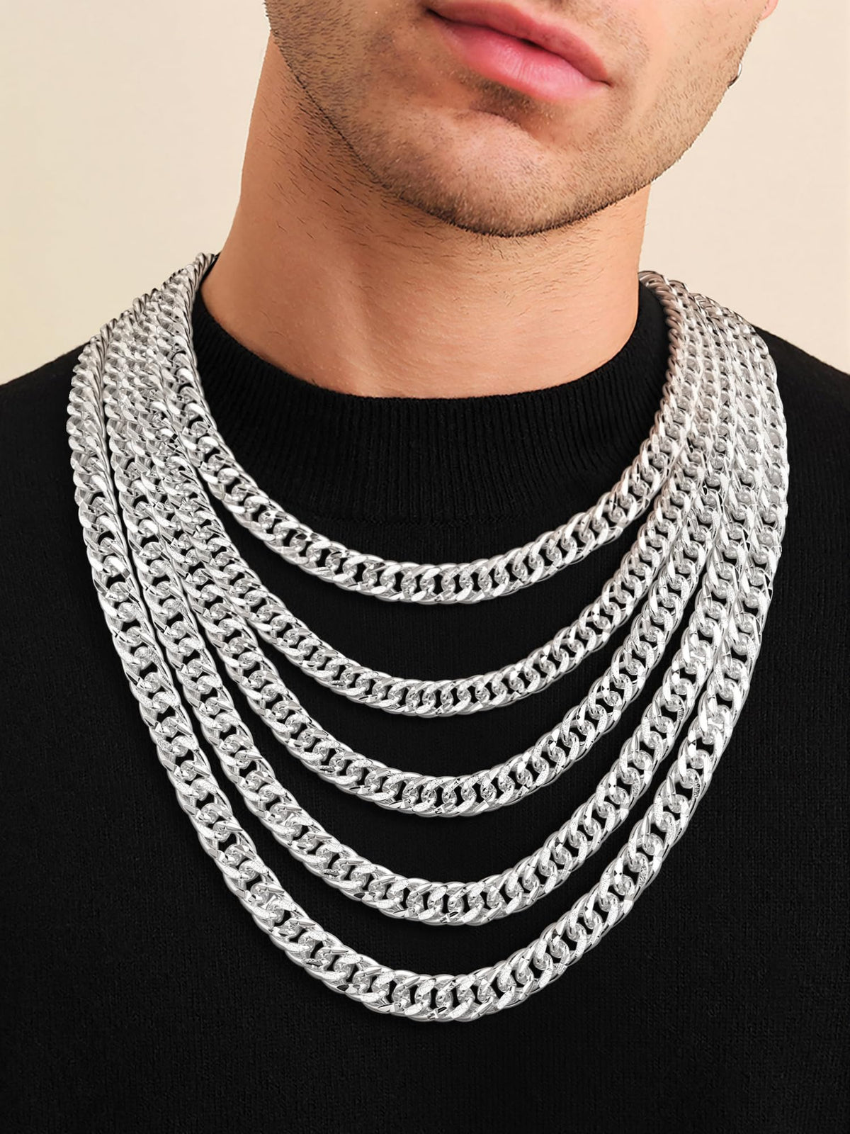 FTPWP S925 Sterling Silver Chain Necklace for Men - 12mm Cuban Link Chain – back view and specifications
