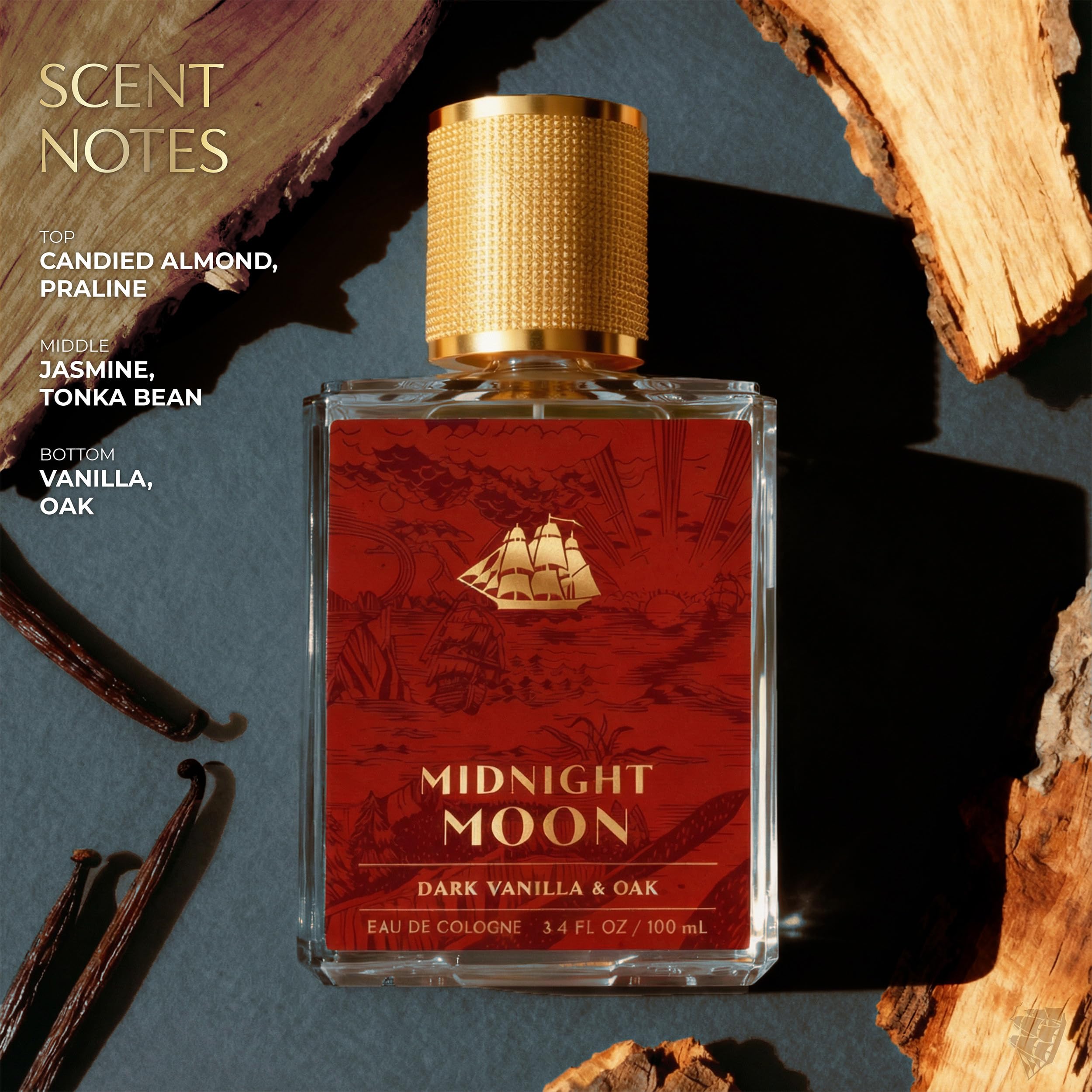 Old Spice Midnight Moon men's cologne bottle, 3.4 fl oz, with dark blue packaging and sleek design.