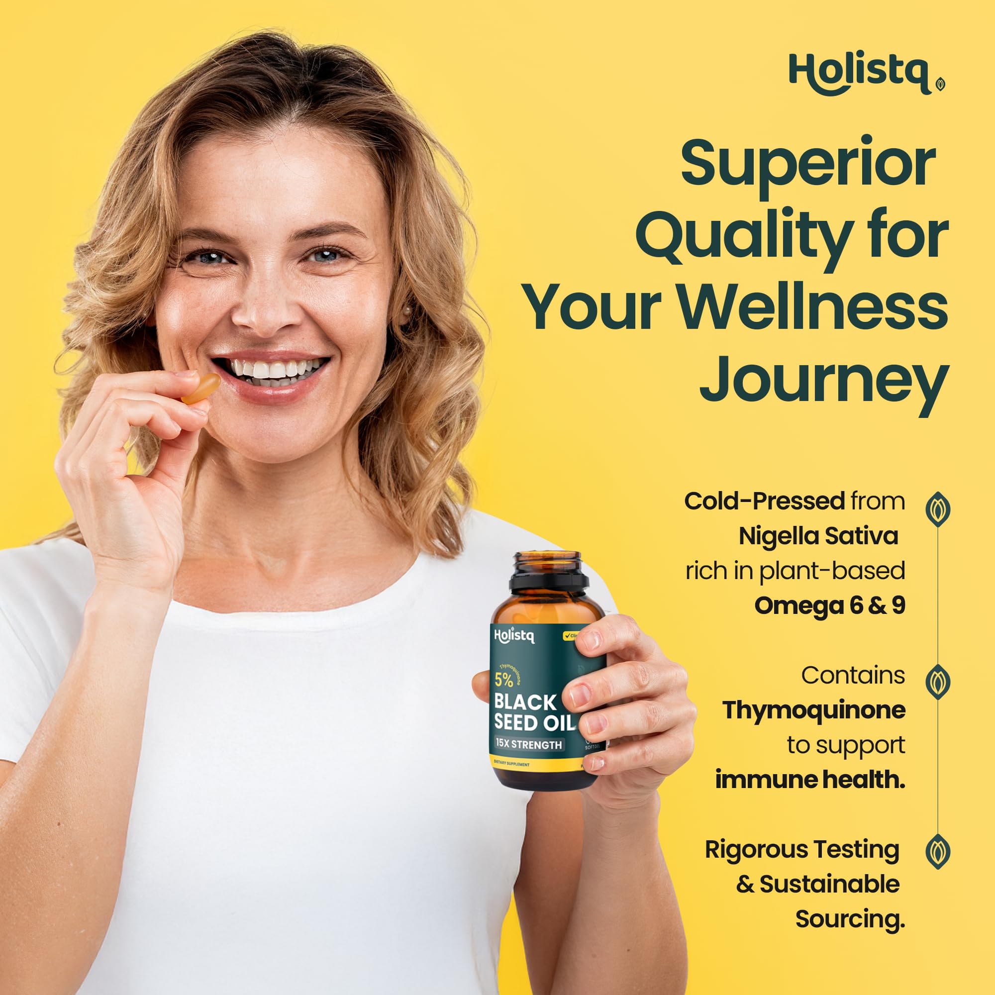 HOLISTQ Black Seed Oil Capsules, Organic Cold Pressed, 5% Thymoquinone