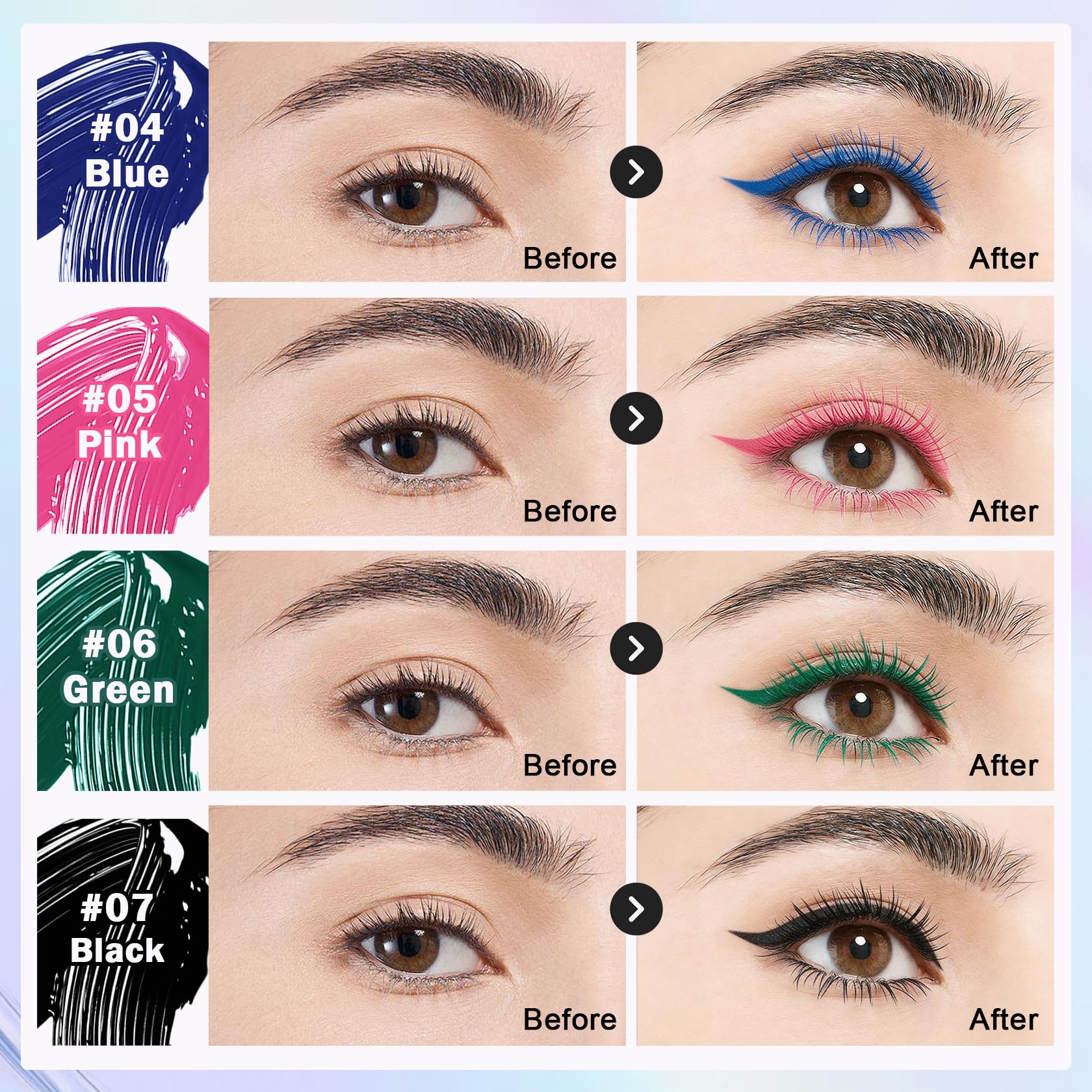 Pink waterproof mascara by Rosawee with 5D volume and length for dramatic lash enhancement.
