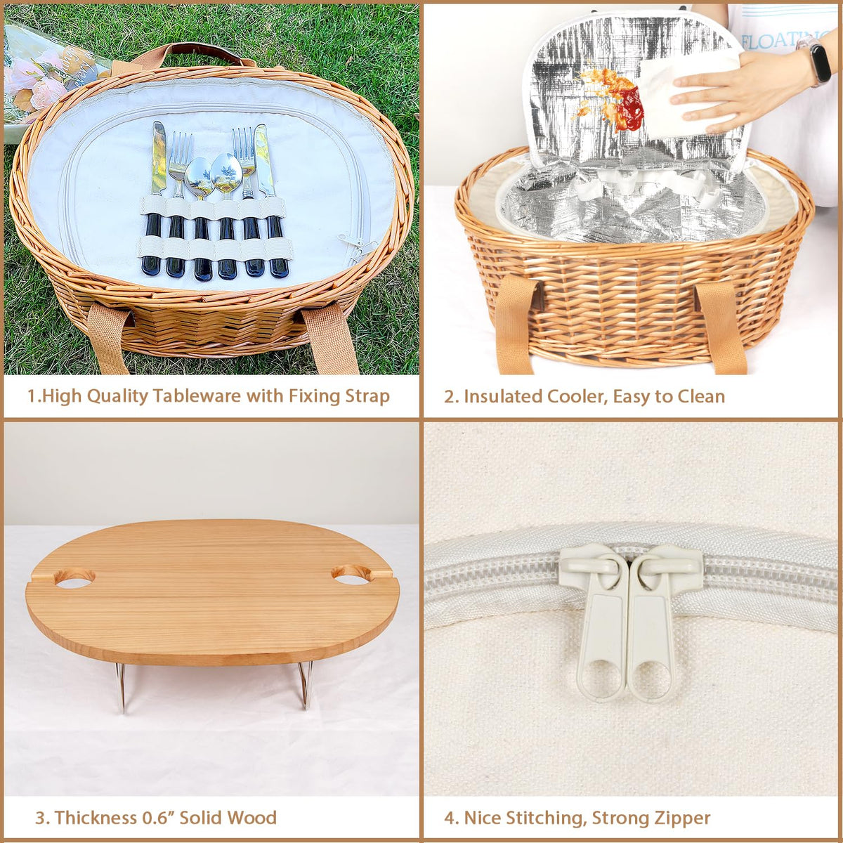 Hap Tim Wicker Picnic Basket Set for 2 with Mini Folding - Hap Tim Official Imagery - 6