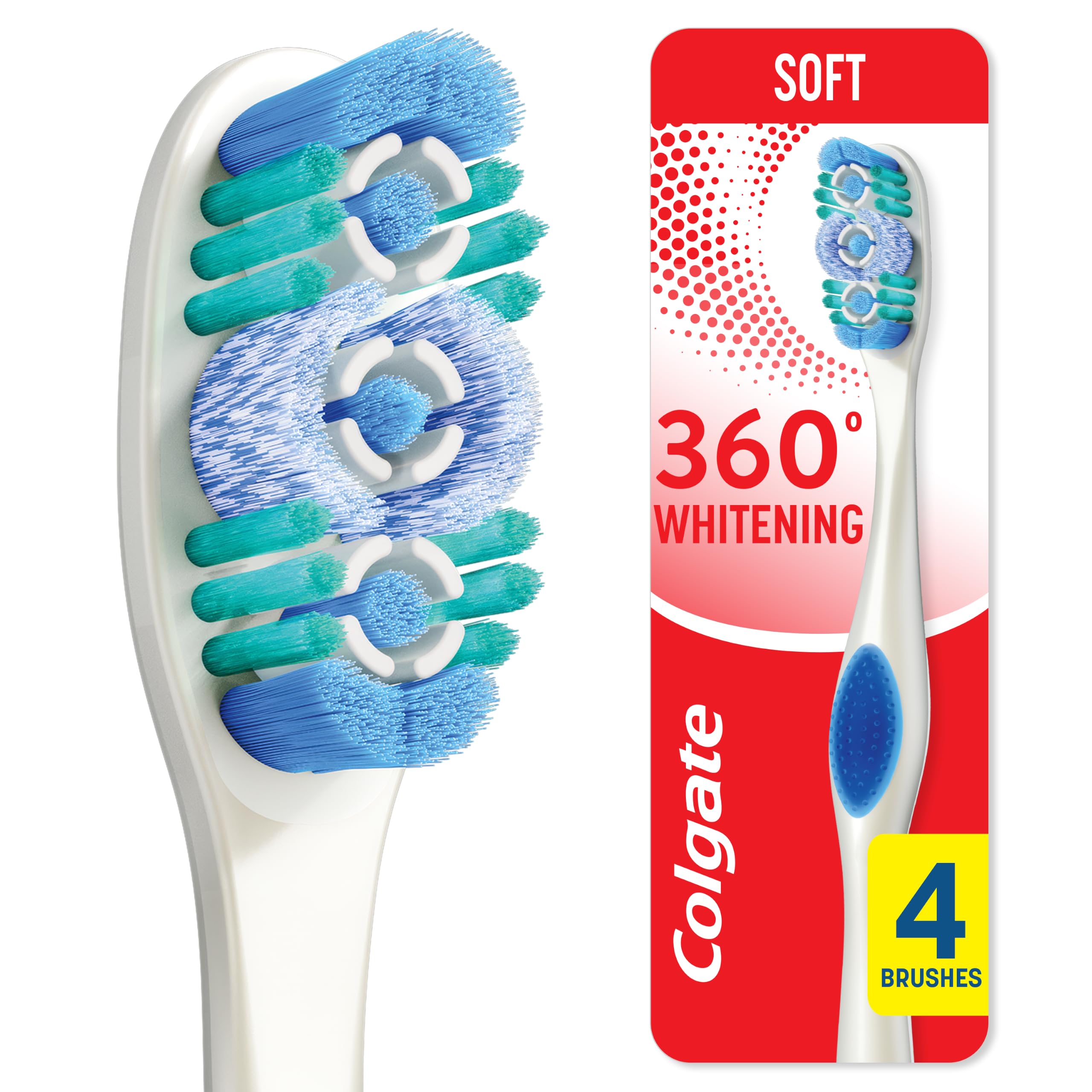 Colgate 360 Adult Whitening Toothbrushes, Soft, 4 Pack - Product Imagery