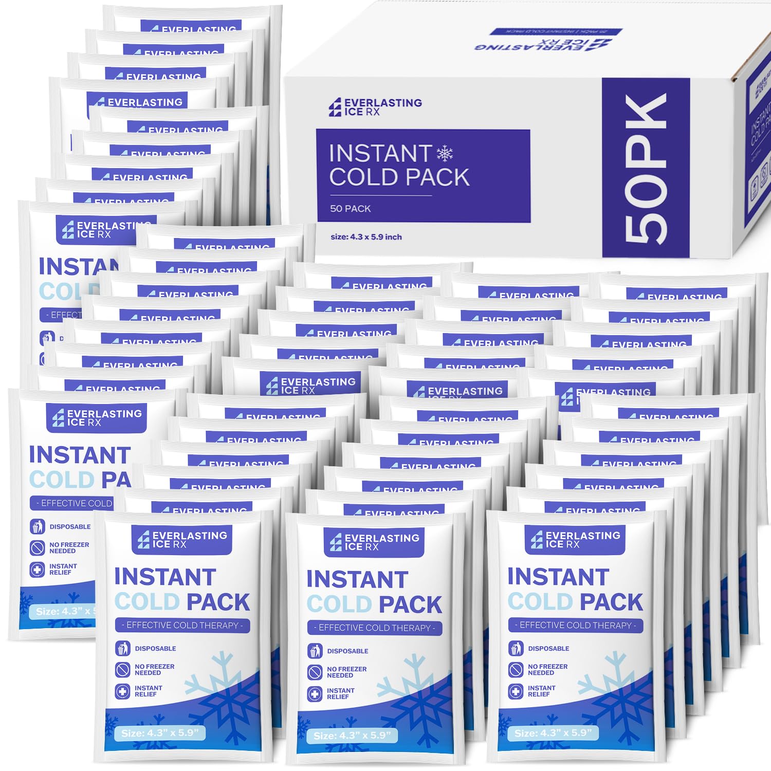 50 Pack Instant Ice Packs for Injuries, Disposable Instant Cold - Product Imagery