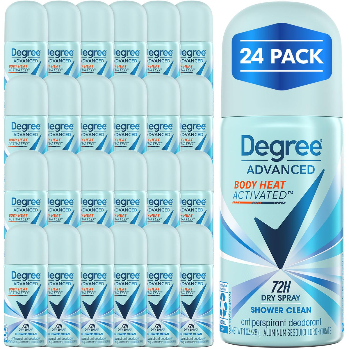 Degree Women’s Travel Deodorant Antiperspirant 24-Pack – Body Heat Activated 72H Protection Mini Dry Sprays, Shower Clea