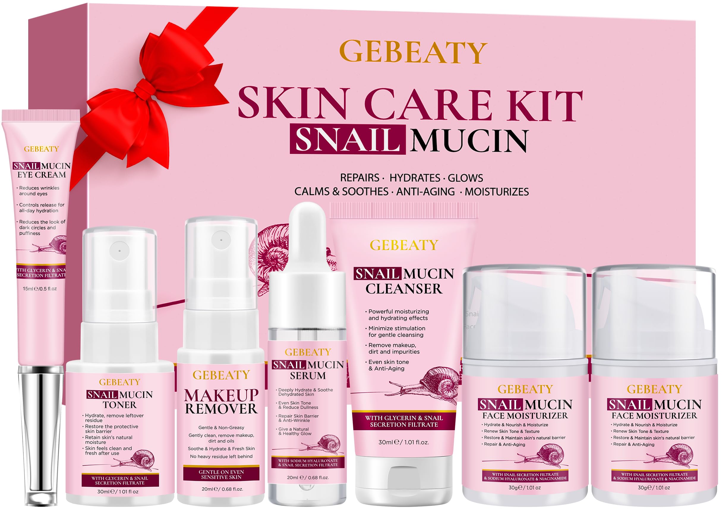 Skin Care Set, 7-Piece Hydrating & Repairing Snail Mucin - Product Imagery