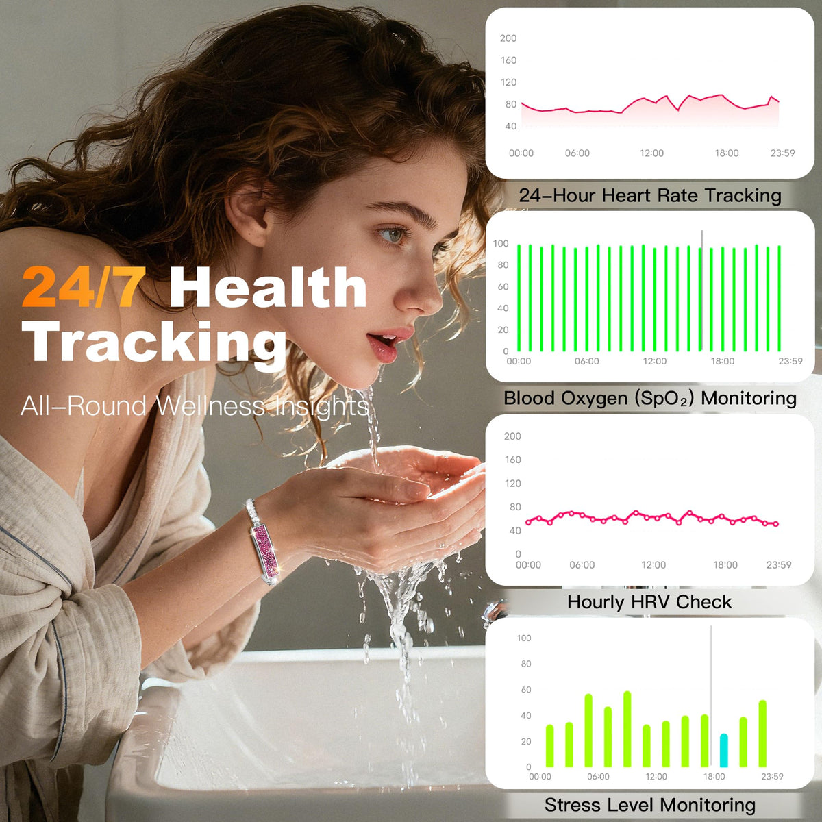 RIFESI Smart Bracelet for Women - Fitness Tracker with Heart Rate, Sleep & Step Counter, 1ATM Water Resistant, Multi-Spo