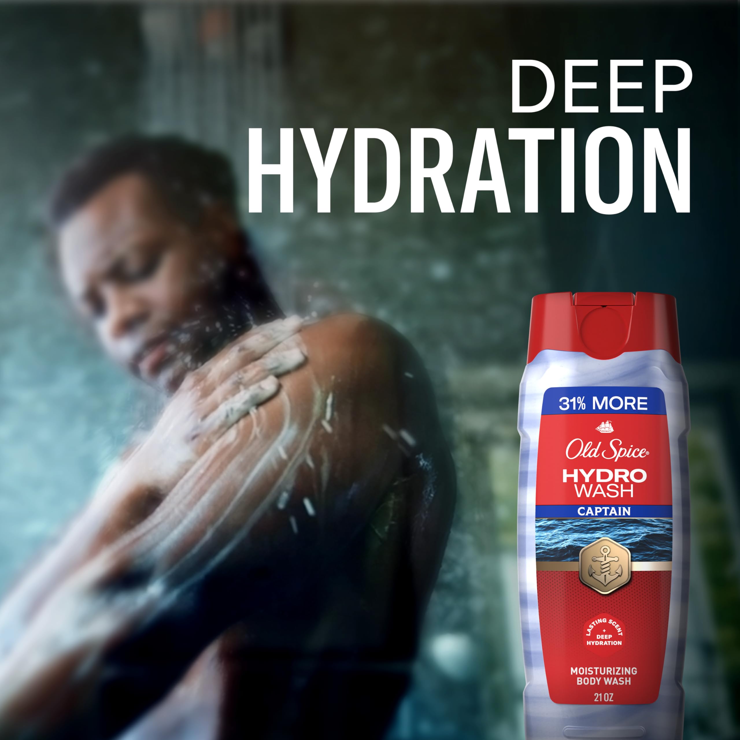 Old Spice Hydro Wash moisturizing body wash for men, 21 oz, with ocean mist and bergamot scent, 4-pack, provides deep hydration and freshness.
