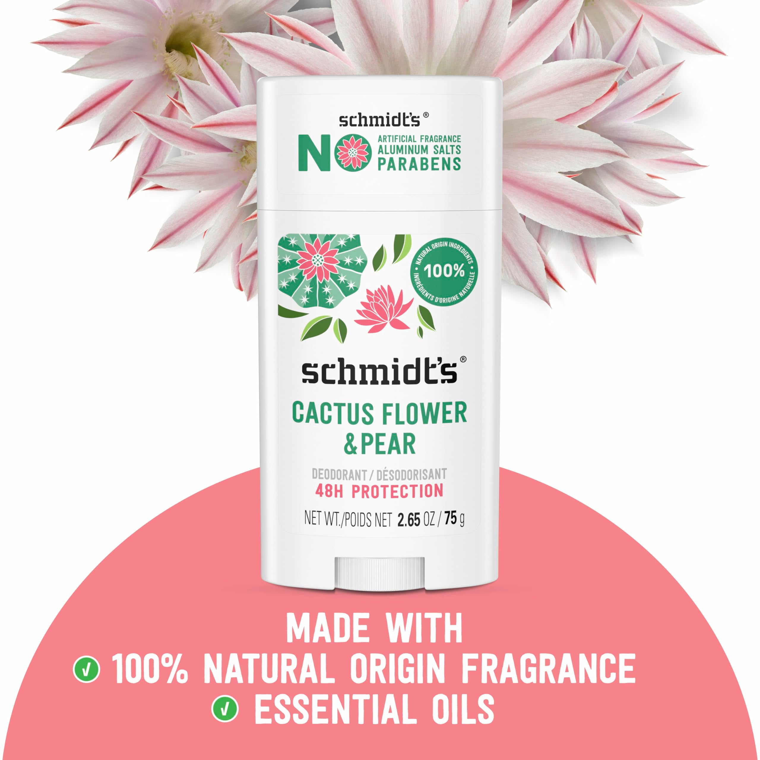 Schmidt's vegan aluminum-free deodorant sticks with cactus flower and pear scent, set of two 2.65 oz body deodorants.