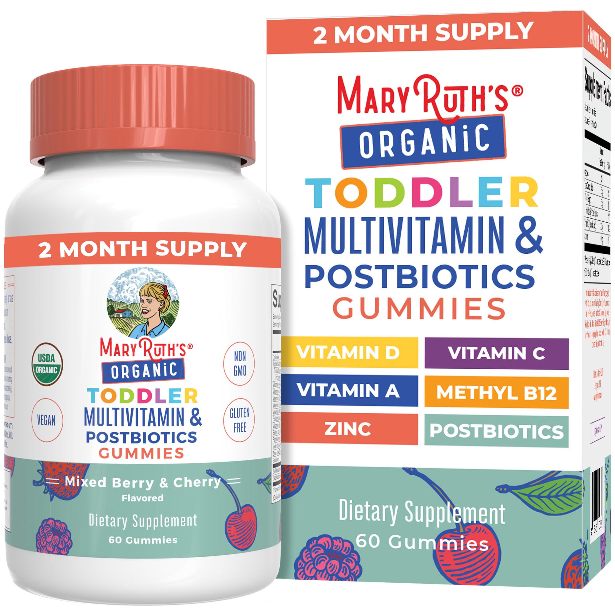 MARYRUTH'S Organic Toddler Multivitamin Gummies + Postbiotics, - Product Imagery