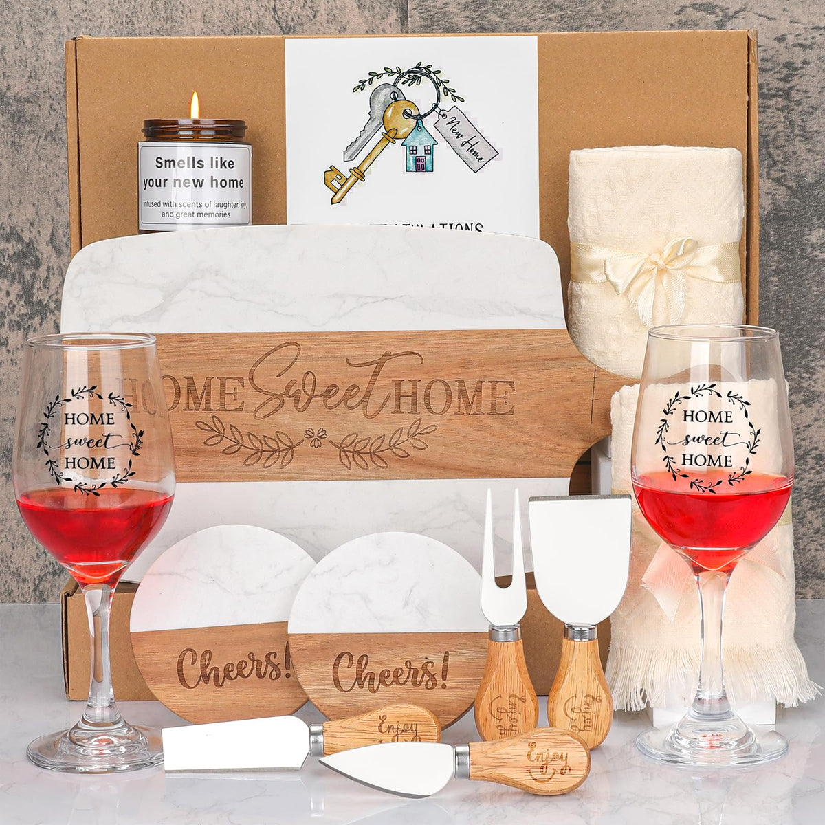 House Warming Gifts New Home Marble Acacia Wood Cheese Board - Elysirise Official Imagery - 2