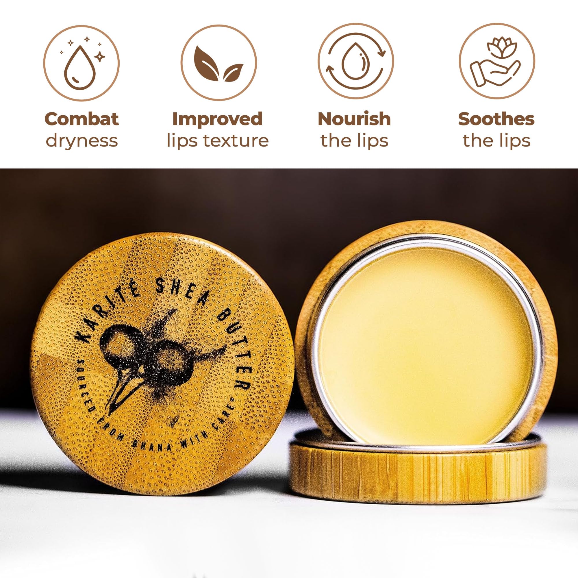 Karité Shea Butter nourishing lip balm with shea butter, jojoba, and rosehip oil for dry lips, dermatologist-approved and cruelty-free.