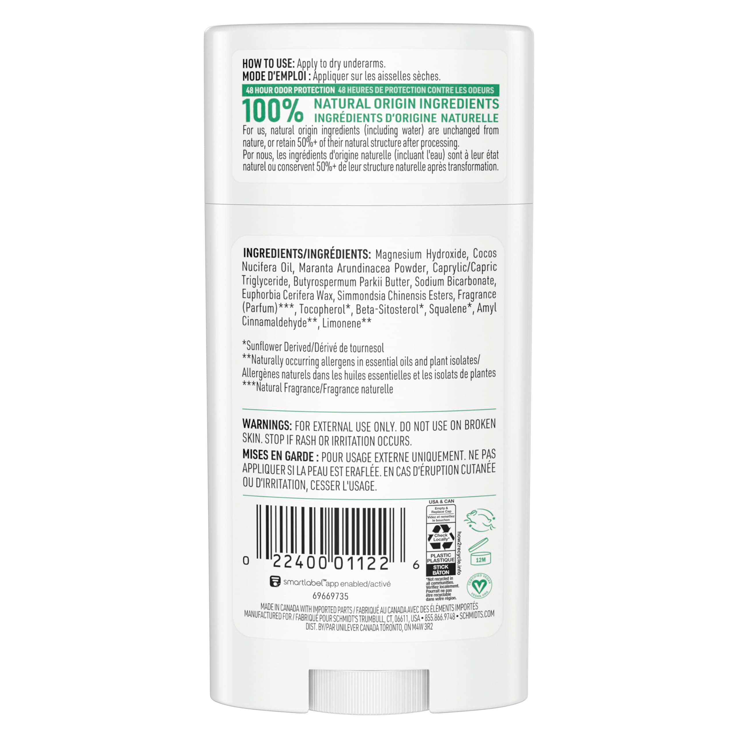 Schmidt's vegan aluminum-free deodorant sticks with cactus flower and pear scent, 2.65 oz, set of two, natural body deodorant.