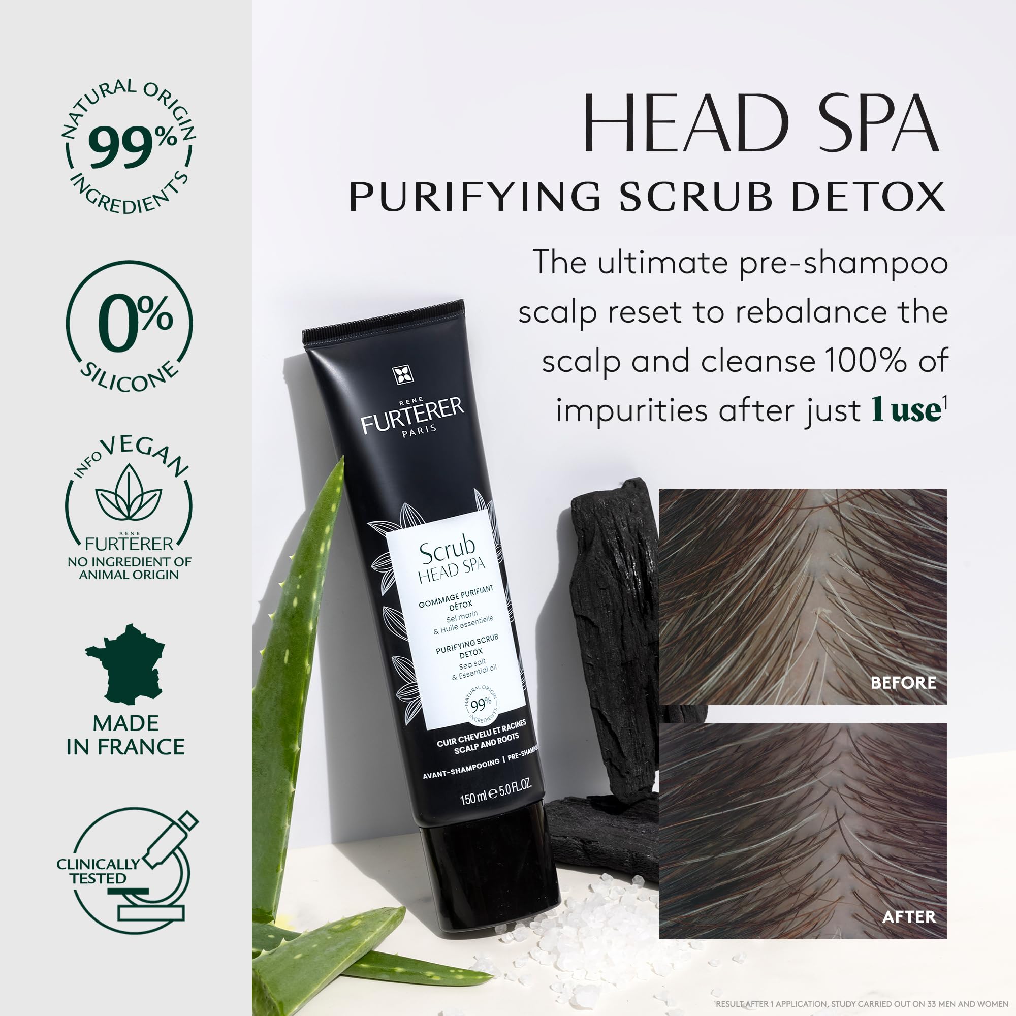 René Furterer Head Spa Purifying Scalp Scrub in 5 oz tube, exfoliating treatment for a refreshed scalp and healthy hair.