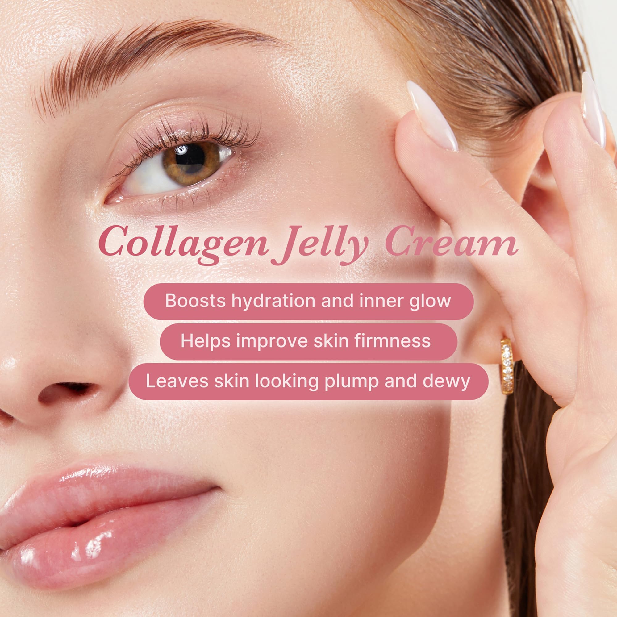 medicube Collagen Niacinamide Jelly Cream jar showing the clear, gel-like moisturizer with a smooth texture and fresh glow finish