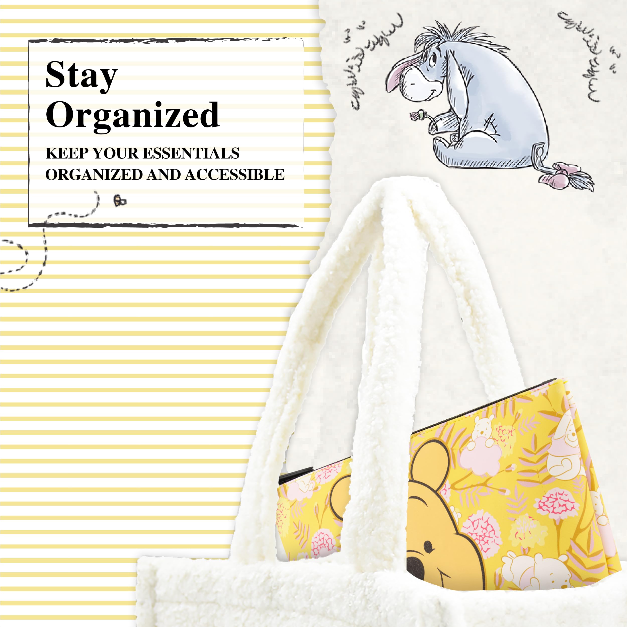 Concept One Disney Winnie the Pooh honey floral makeup bag with zipper, featuring Pooh and floral design on a cosmetic case.