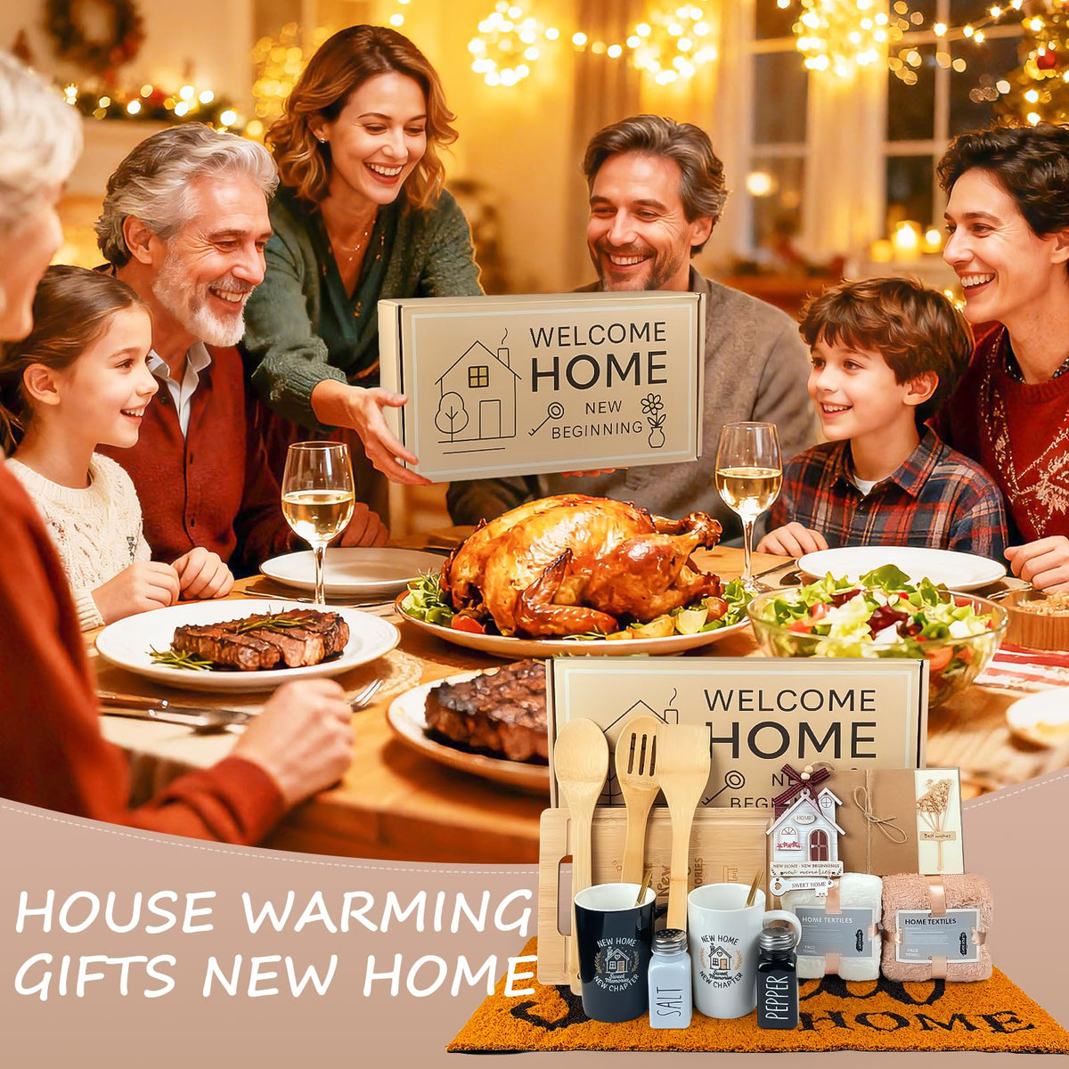 House Warming Gifts New Home Closing Gift Basket with 2 - VZKOO Official Imagery - 3