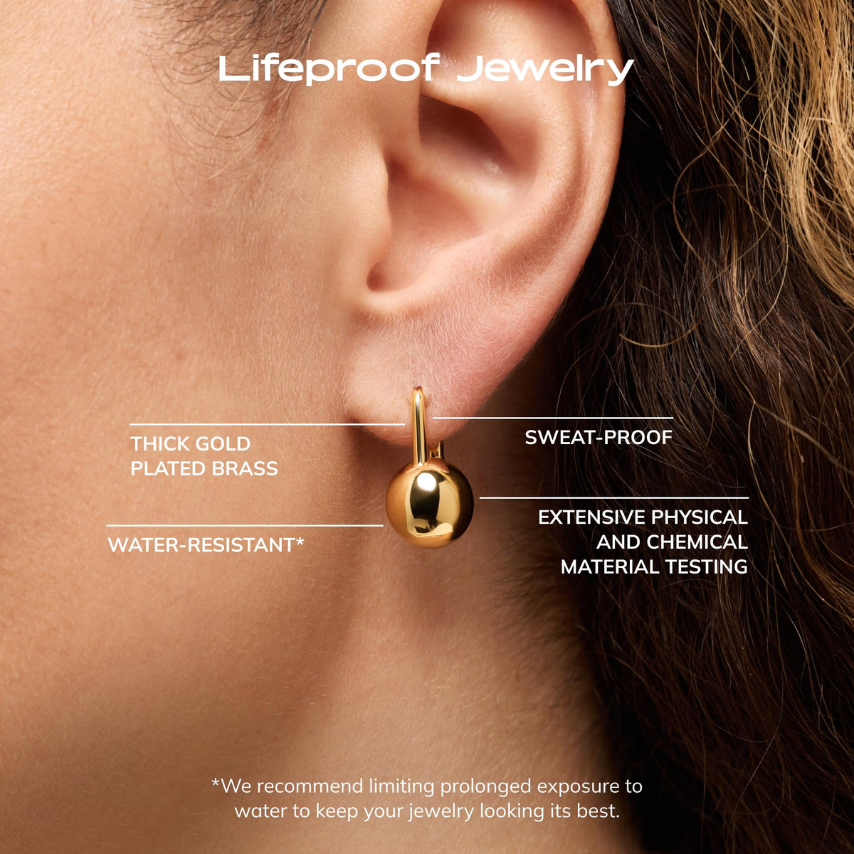 Ana Luisa Chunky Ball Earrings - 14K Gold Plated & Silver Rhodium Plated – back view and specifications