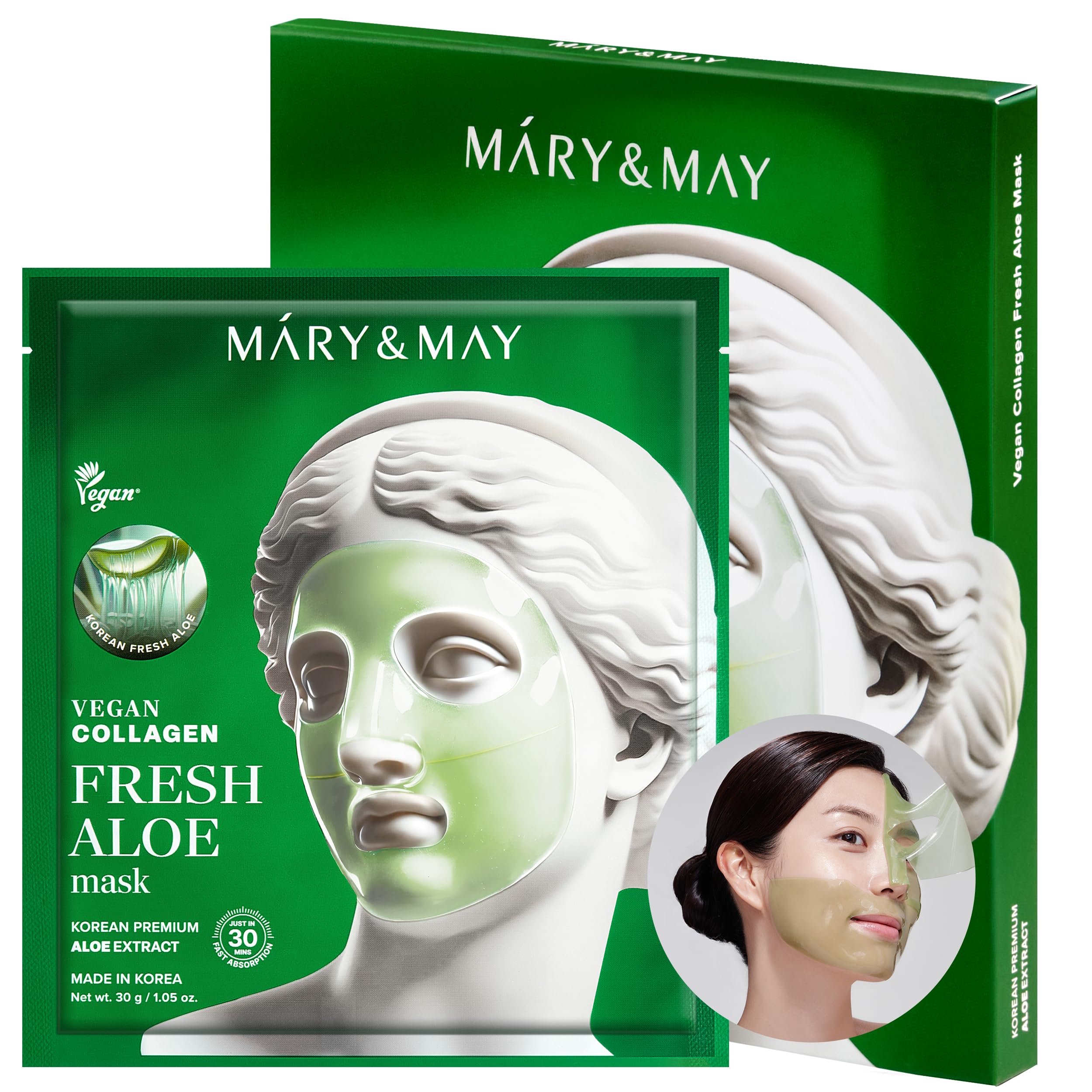 Mary&May Fresh Aloe Cooling Hydrogel Mask, 4 Sheets - Product Imagery