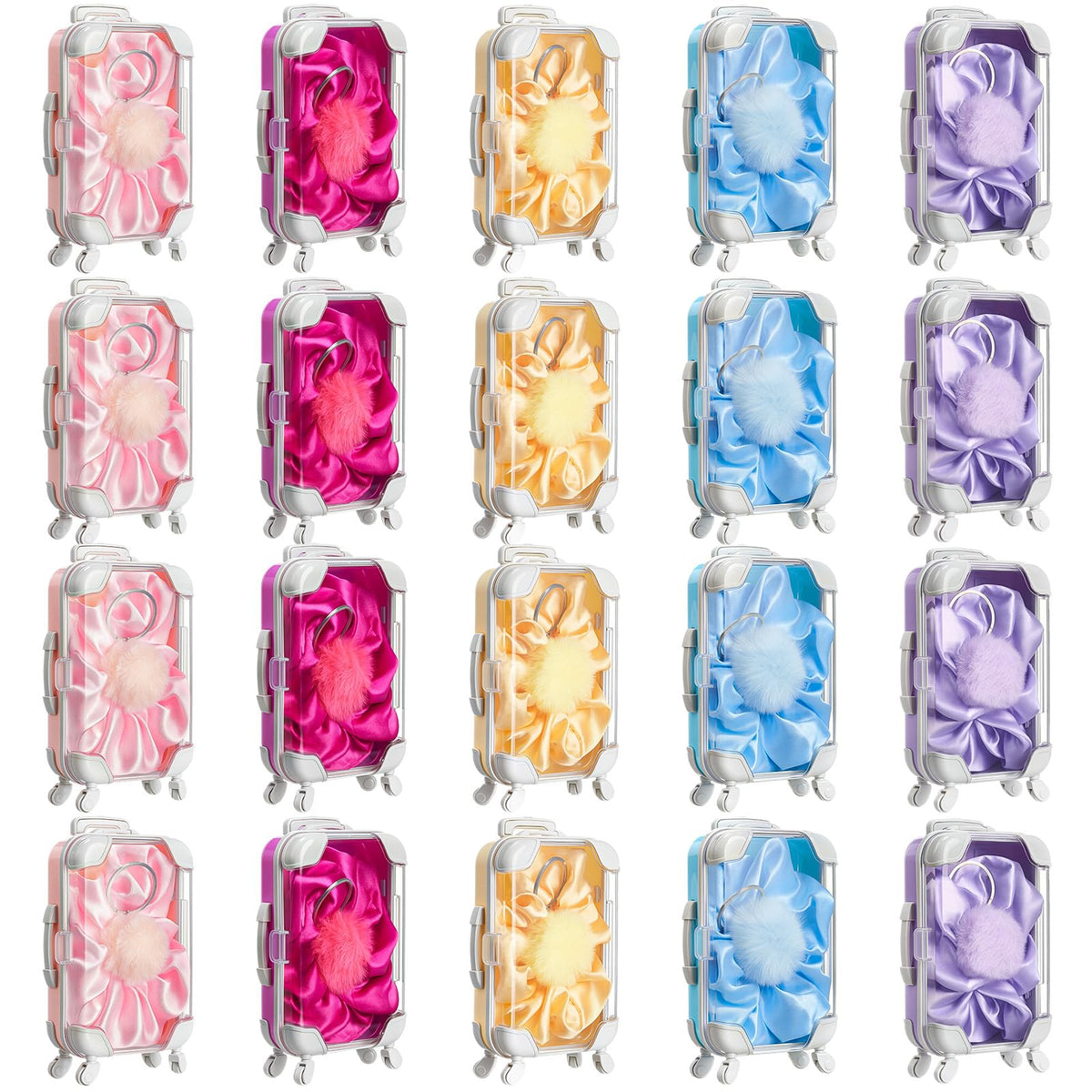 LemonRoad 60 Pcs Mini Empty Suitcase Box with Plush Keychain, Multicolor – Multicolor, AB, imitation rabbit fur