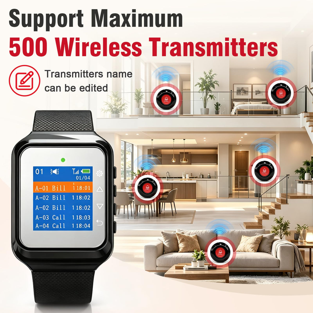 CallToU Wireless Caregiver Pager Call Button 500 Feet Nurse - CallToU Official Imagery - 6