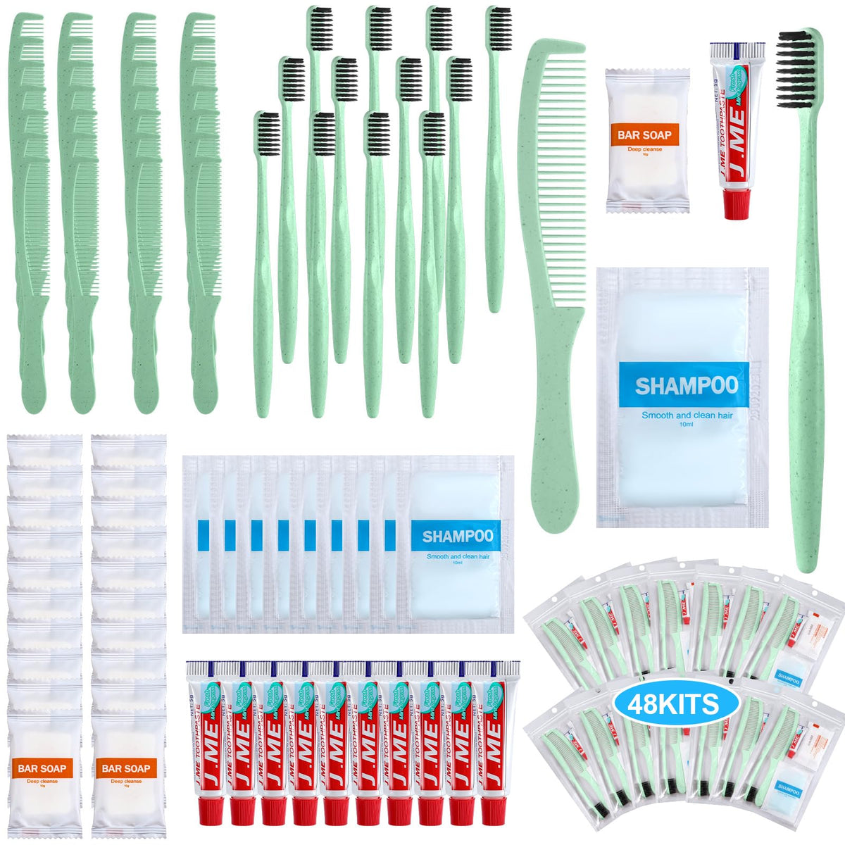 Hushee 48 Kits Homeless Hygiene Kits, Homeless Care Package, Light Green – product photo (Hygiene &amp; Sanitation)