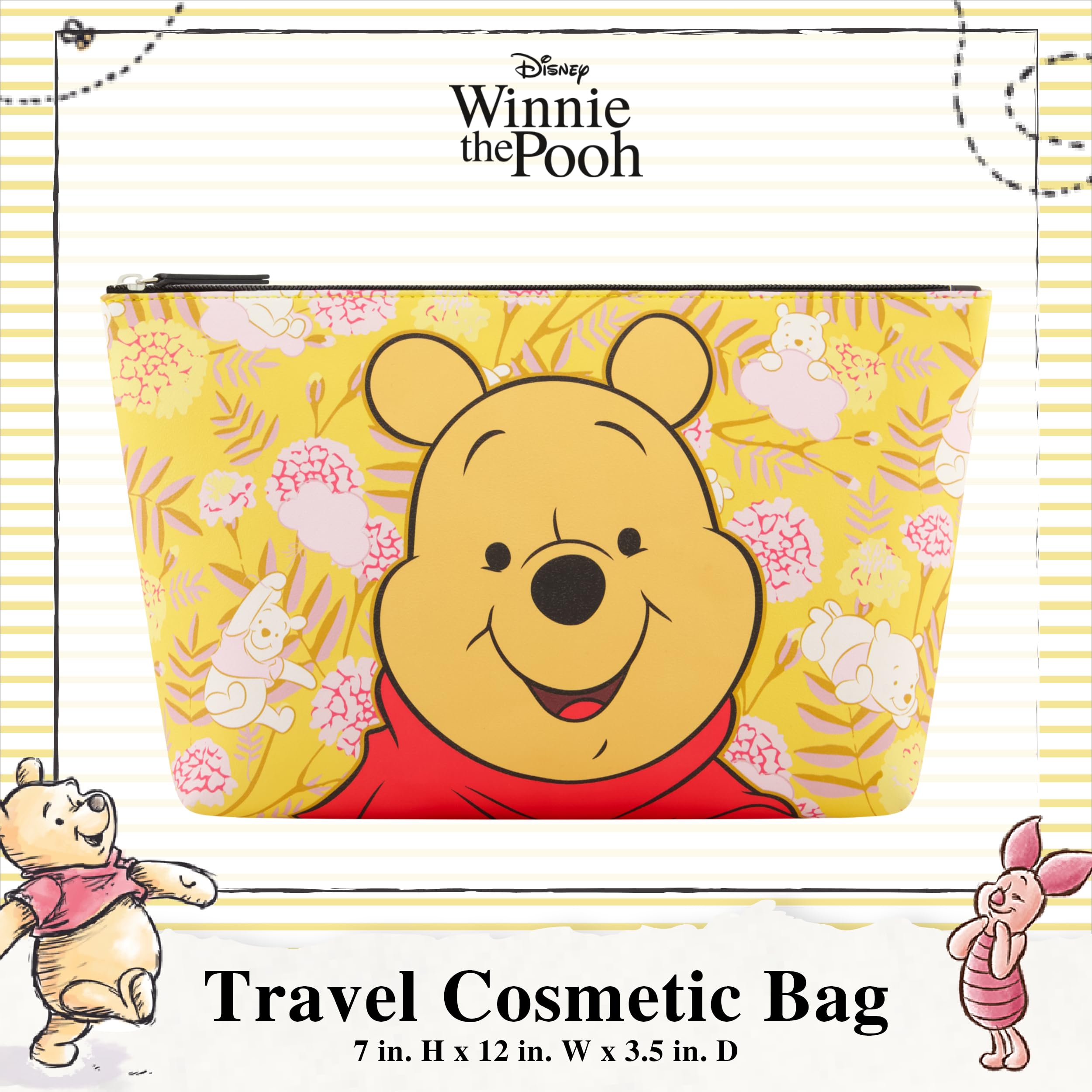 Concept One Disney Winnie the Pooh honey floral makeup bag with zipper pouch, featuring Winnie the Pooh design and floral details.
