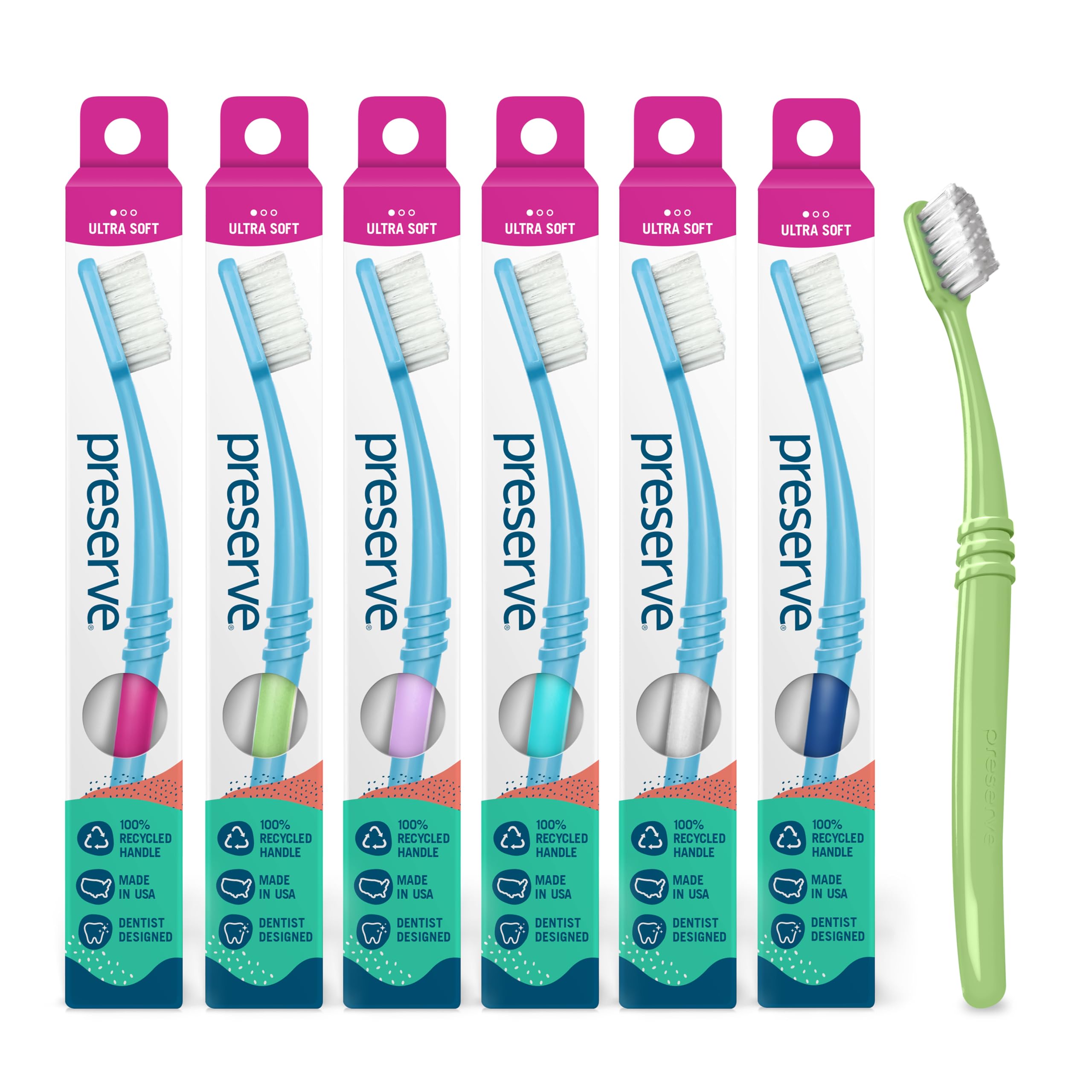 Preserve Adult Toothbrushes, Ultra Soft Bristles, Recycled - Product Imagery