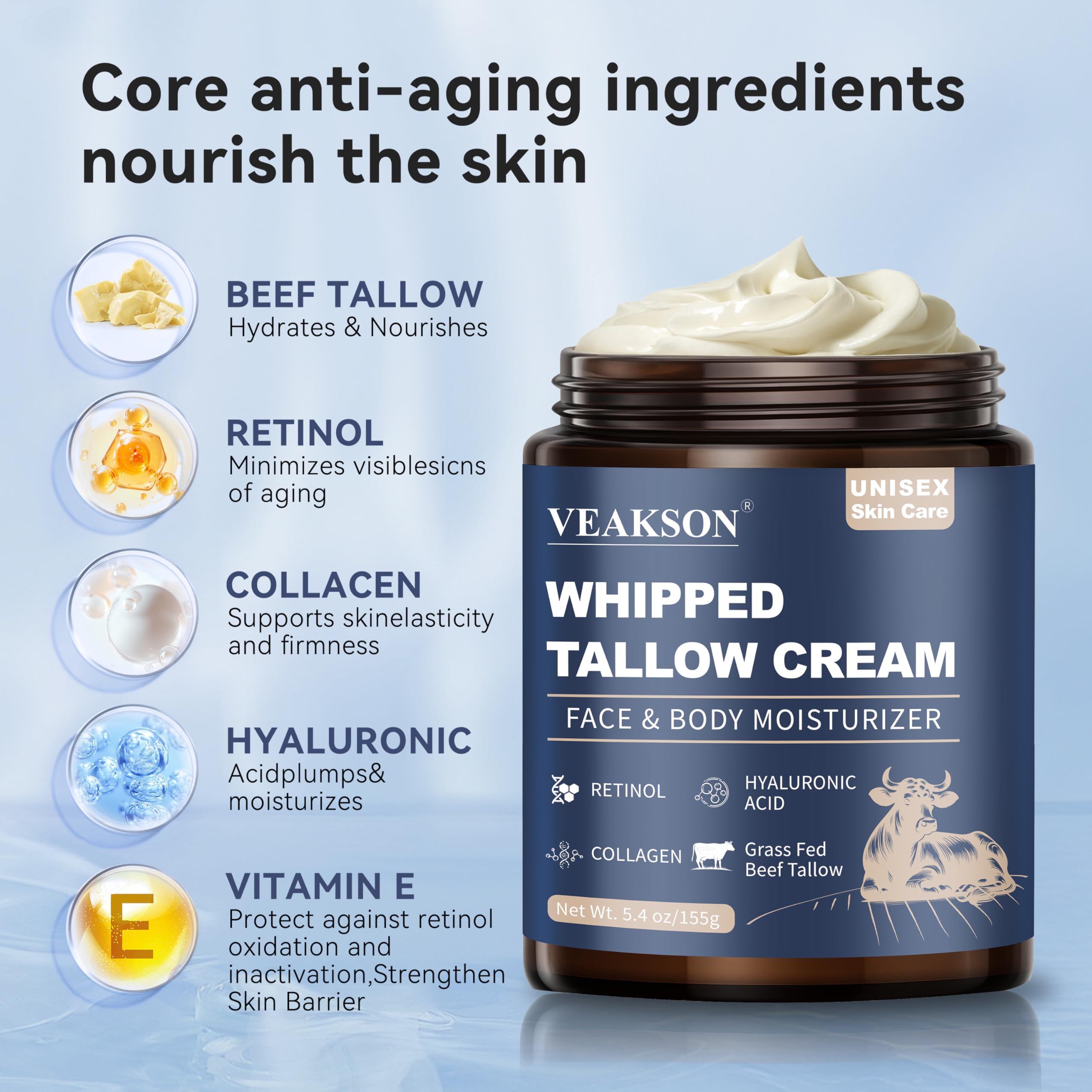Beef Tallow & Honey Balm – Anti-Aging Face Moisturizer 5.4oz