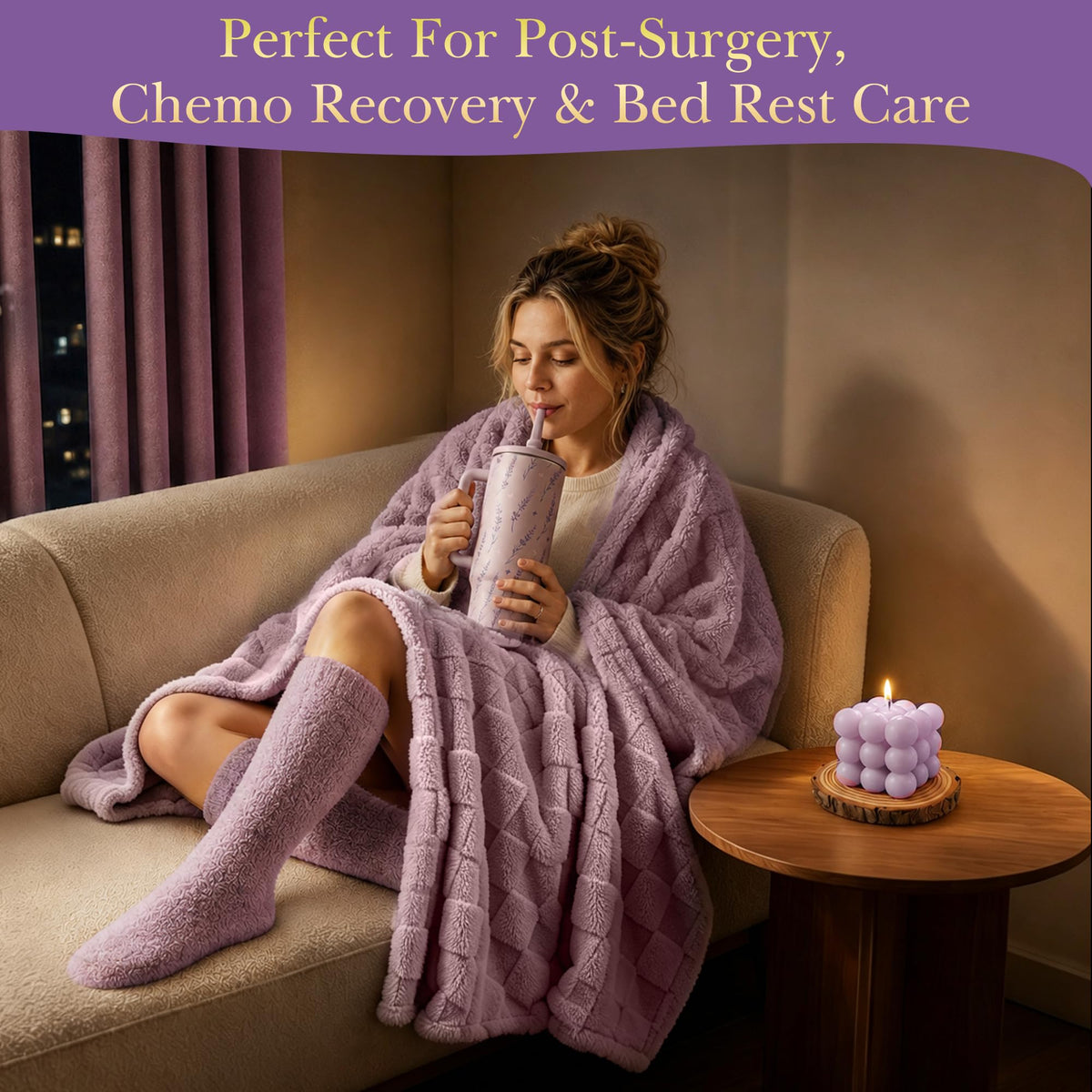 Lavender Spa Gift Basket for Women 50x60 Blanket 40oz - NECHEGI Official Imagery - 7