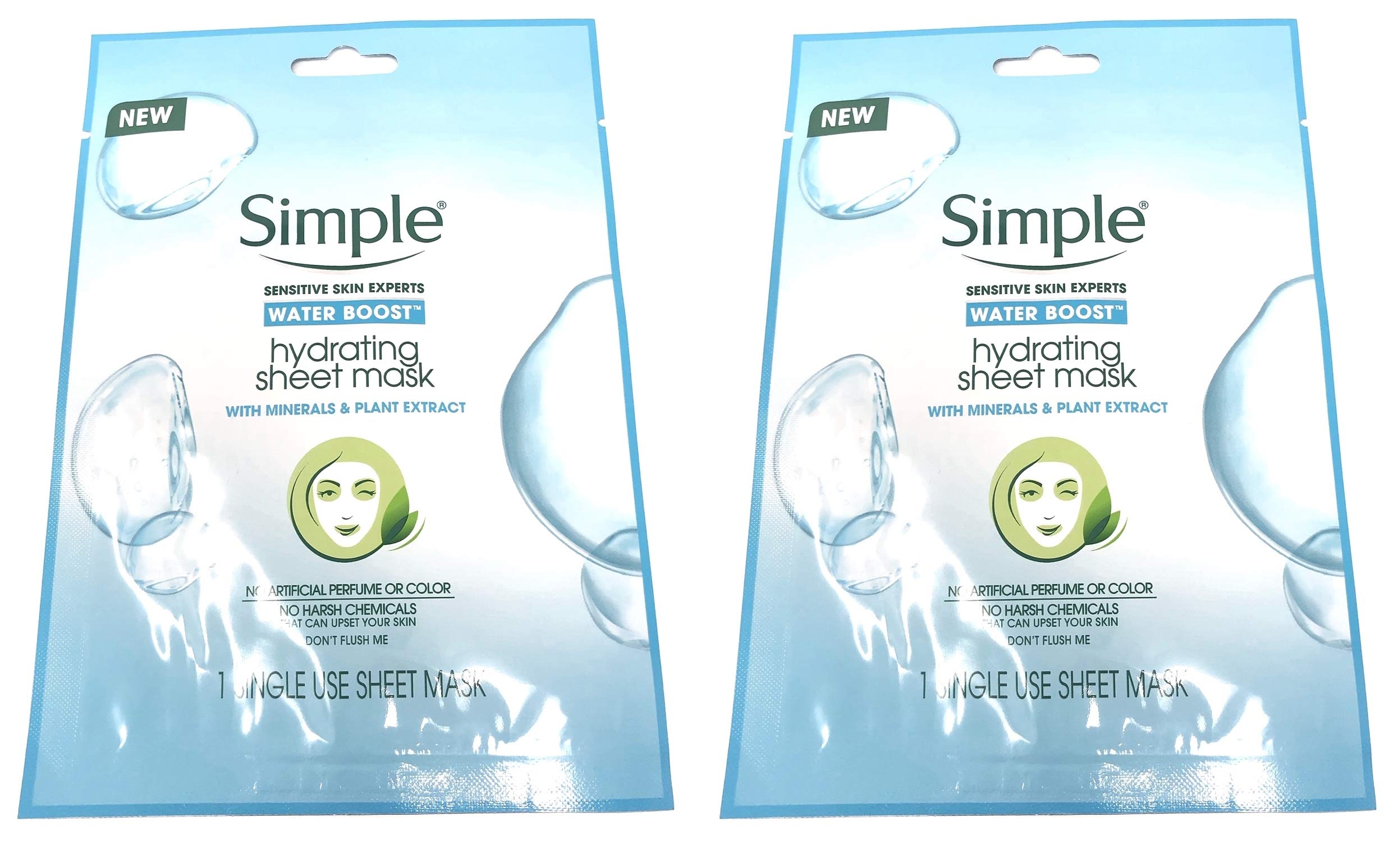 Simple Water Boost Hydrating Sheet Mask, 1 Mask (Bundle of 2) - Product Imagery