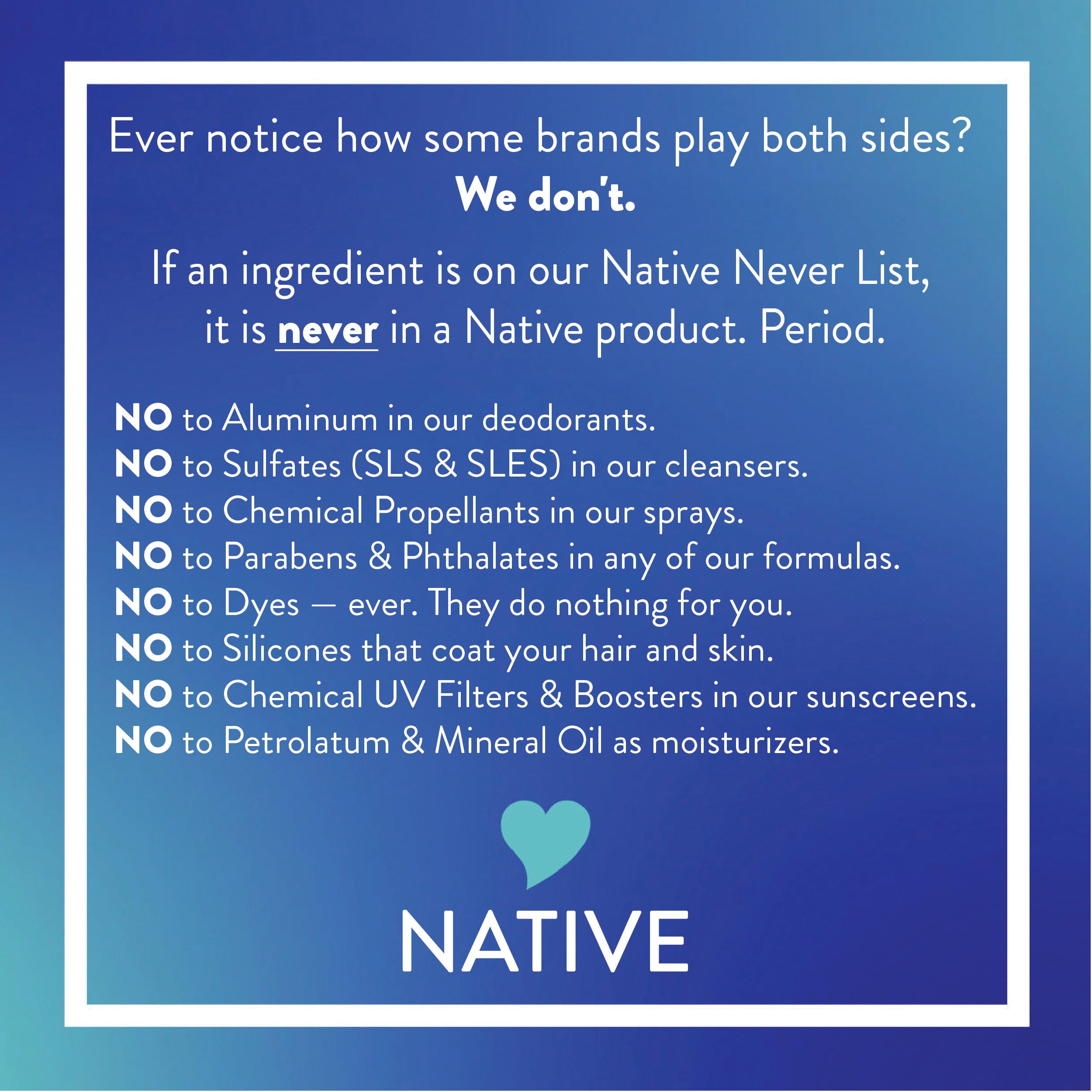Native Sensitive deodorant for women and men with coconut, vanilla, shea butter, aluminum-free, 72-hour odor control, natural ingredients.