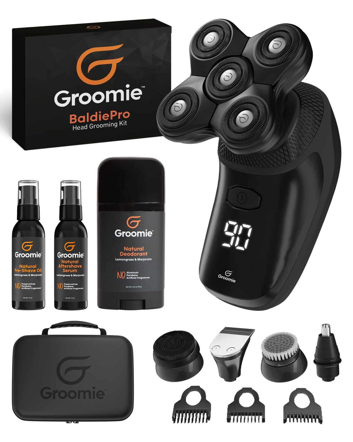 Groomie Crispy AF Bald Men's Grooming Kit with BaldiePro Head Shaver Set – Black