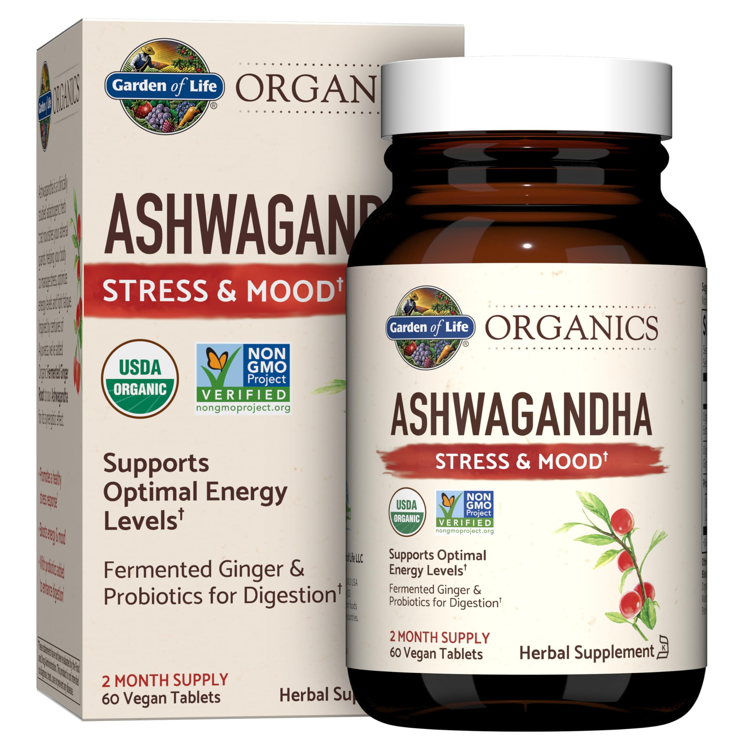 Garden of Life Organic Ashwagandha with Probiotics & Ginger, 60 - Product Imagery