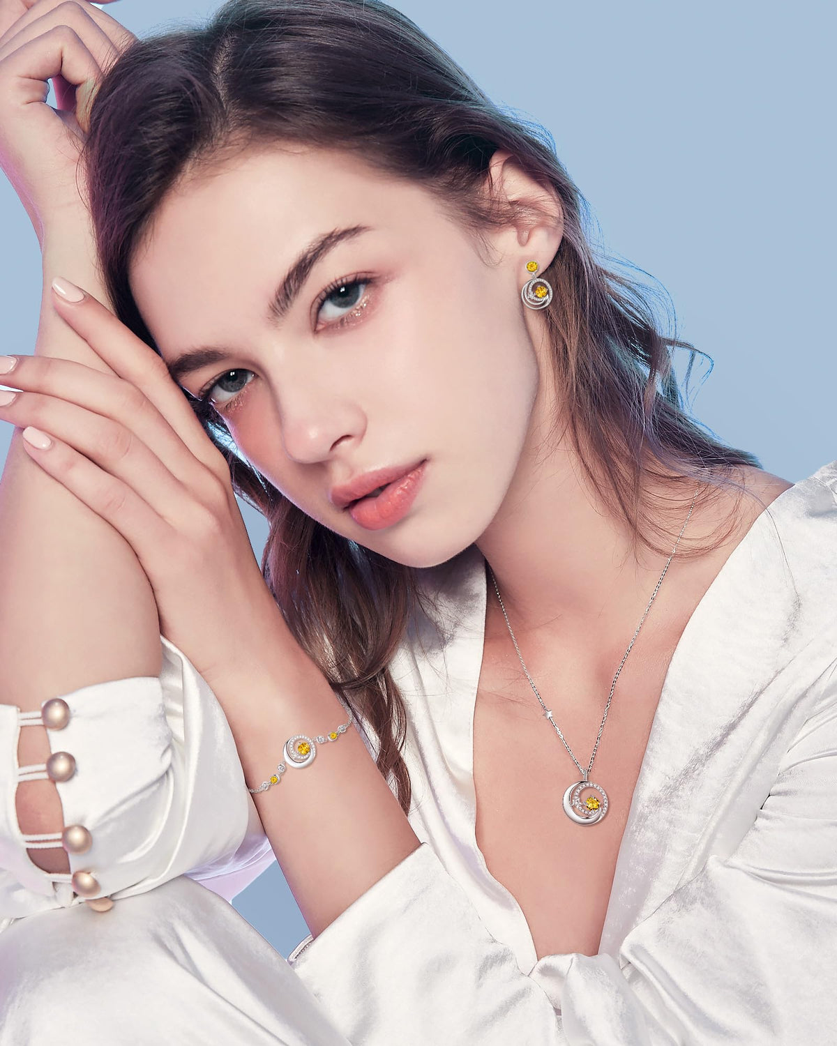 FANCIME Moon and Star Birthstone Necklace for Women – full view