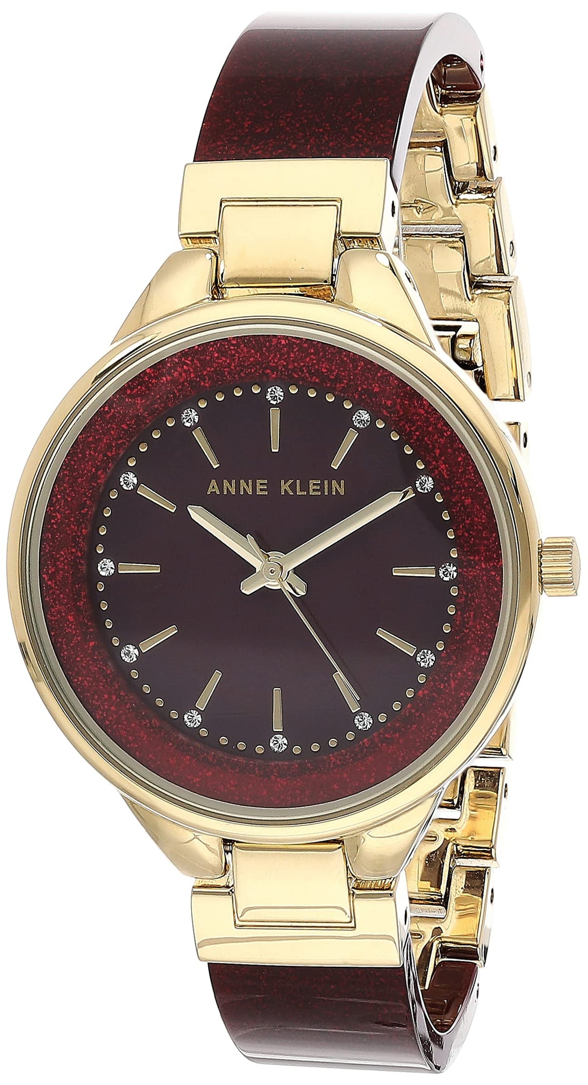 Anne Klein Women's Premium Crystal Accented Resin Bangle Watch – packaging and label