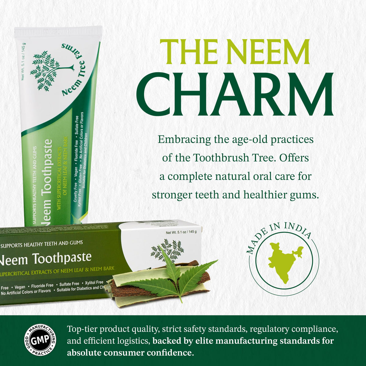 Fluoride Free Toothpaste Vegan Gluten Free 4 Pack - Neem Tree Farms Official Imagery - 4