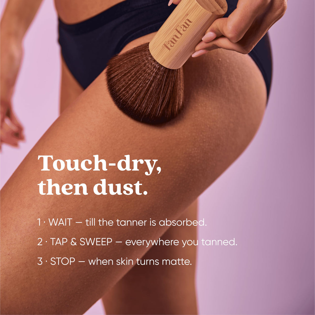 Tan Fan Self Tan Drying Powder Kit 3oz - Stop Sticky Feel After Tanning - Inc XL Soft Body Brush - For Spray, Fake, Grad