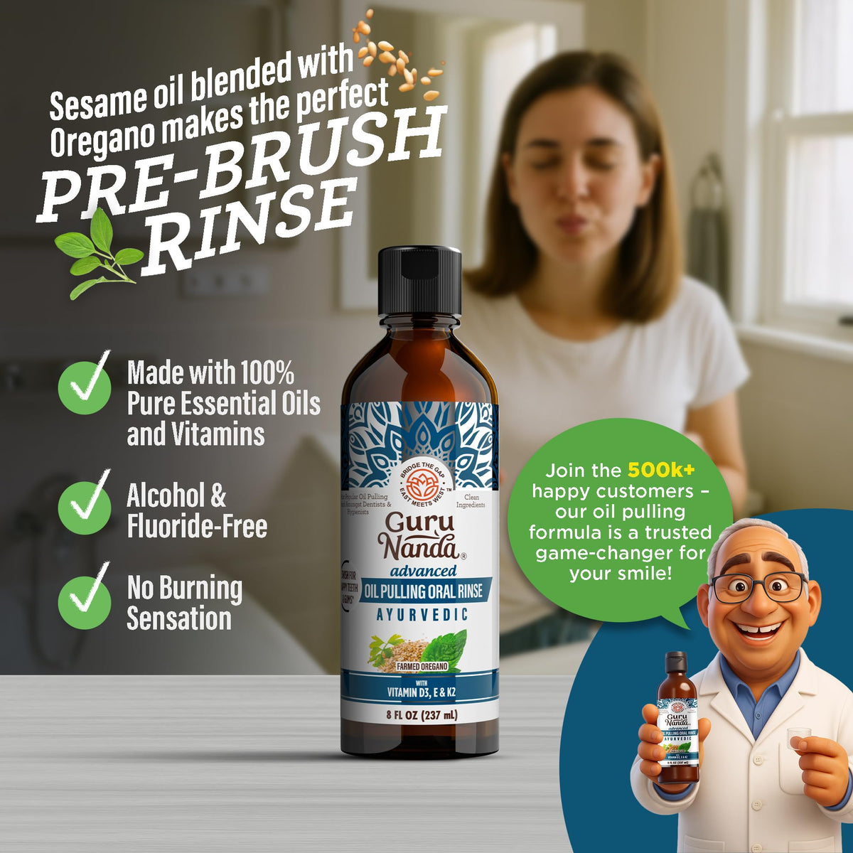 GuruNanda Advanced Oil Pulling Mouthwash with Oregano Oil - GuruNanda Official Imagery - 3