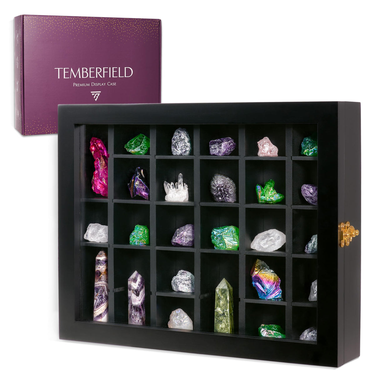 Premium Rock Display Case Wooden Shadow Box with Shelves for - Temberfield Official Imagery - 1