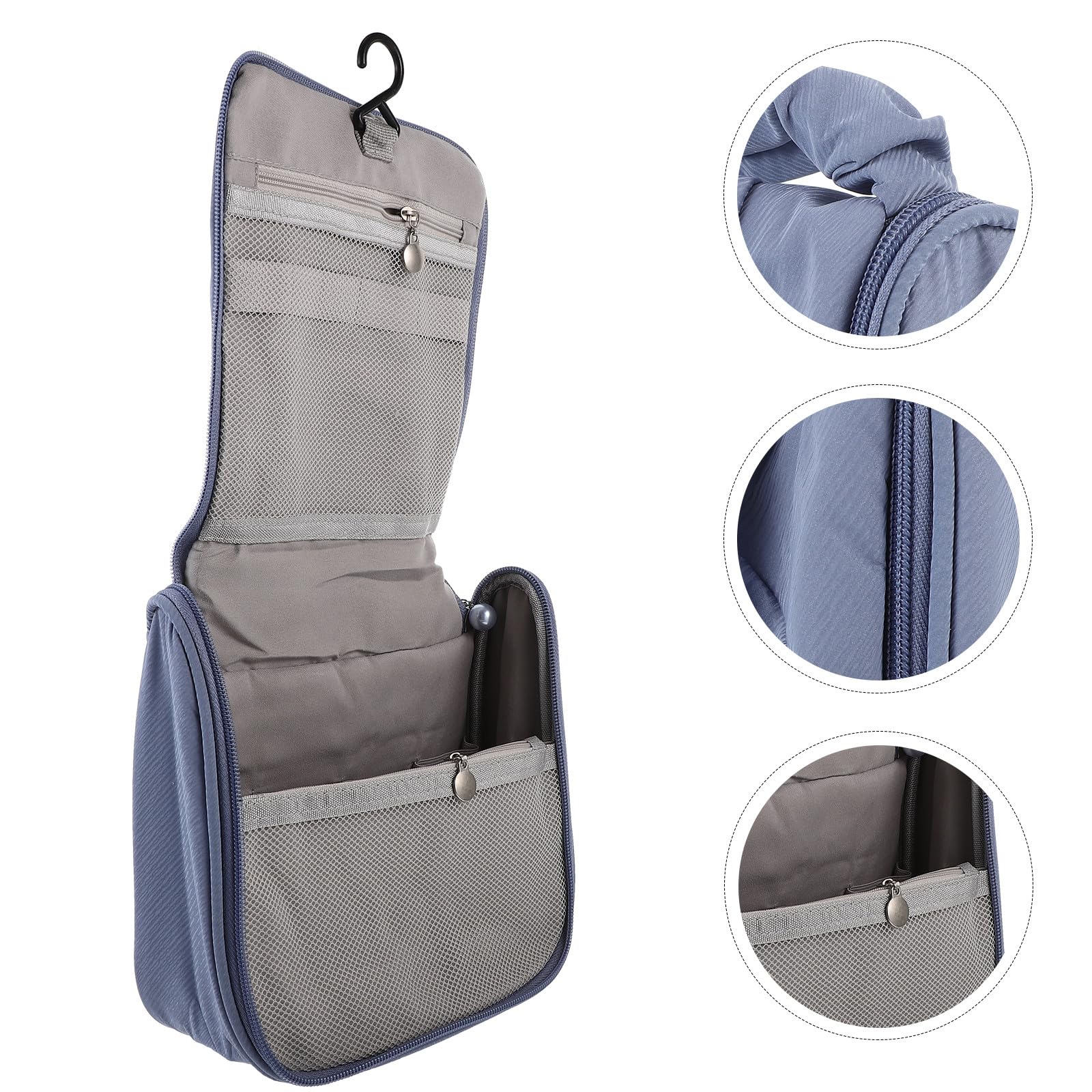Large blue TEHAUX travel cosmetic bag with handle, waterproof portable toiletry organizer for women makeup and toiletries.