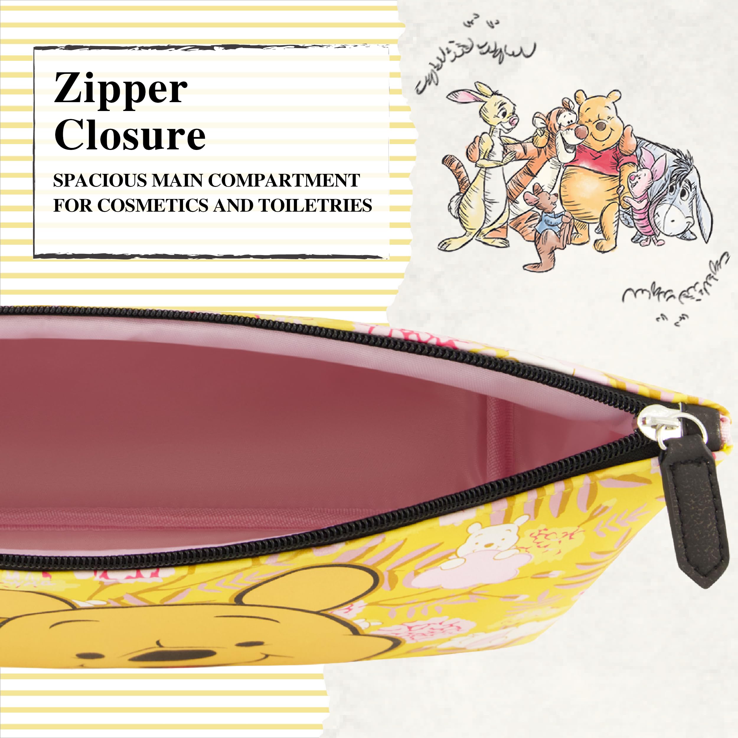 Concept One Winnie the Pooh makeup bag with honey floral zipper pouch, featuring a cute Disney Winnie the Pooh design.