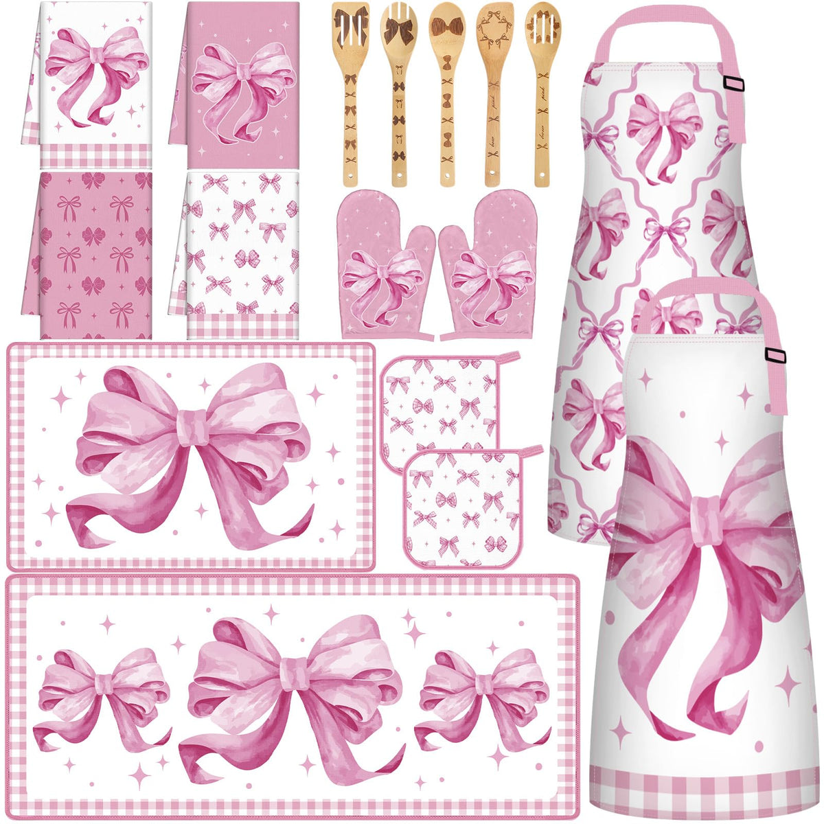 Bencailor 17 Pcs Pink Bow Kitchen Decor Set Christmas Baking - Bencailor Official Imagery - 2