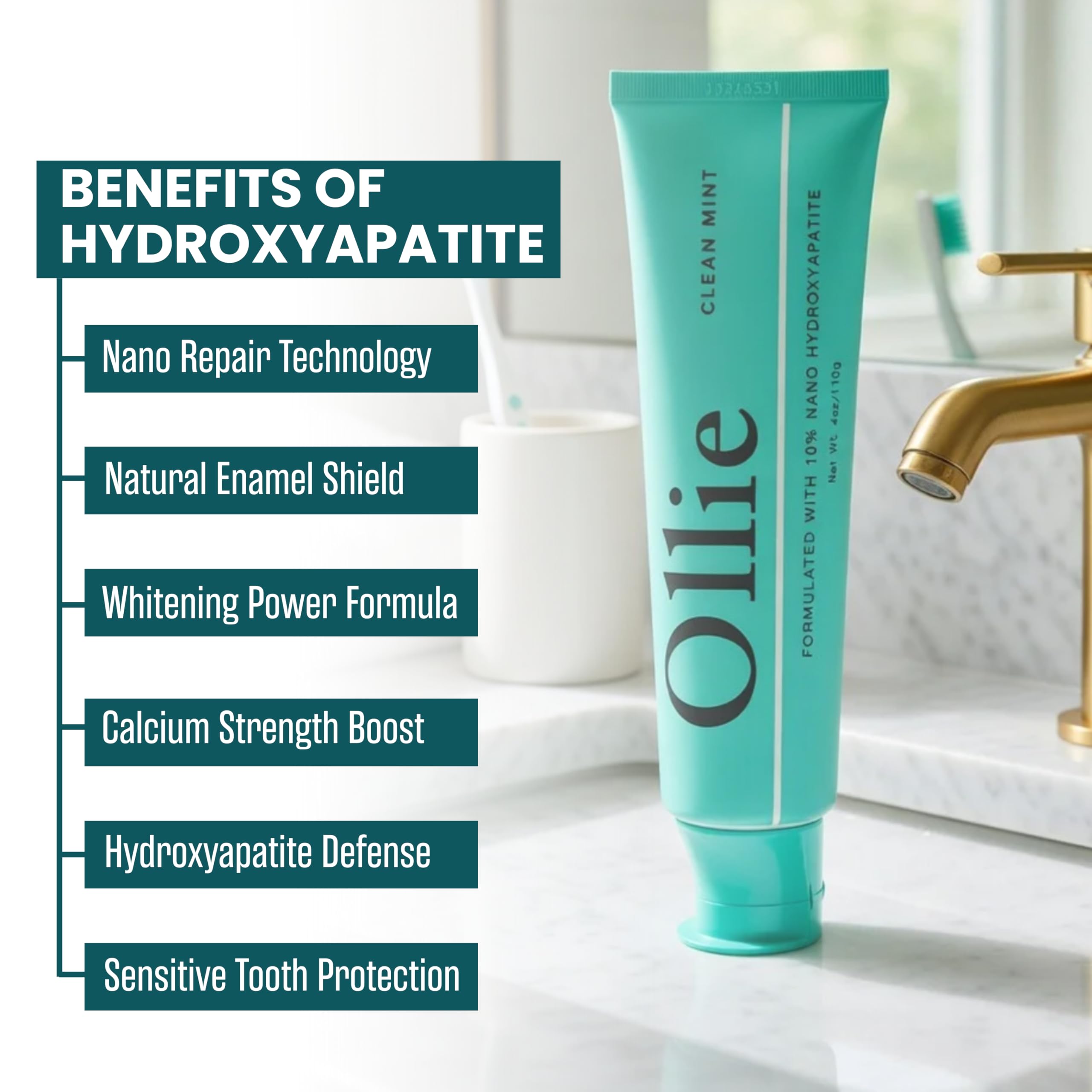 Ollie Fluoride Free 10% Nano Hydroxyapatite Toothpaste, Clean Mint, 4oz