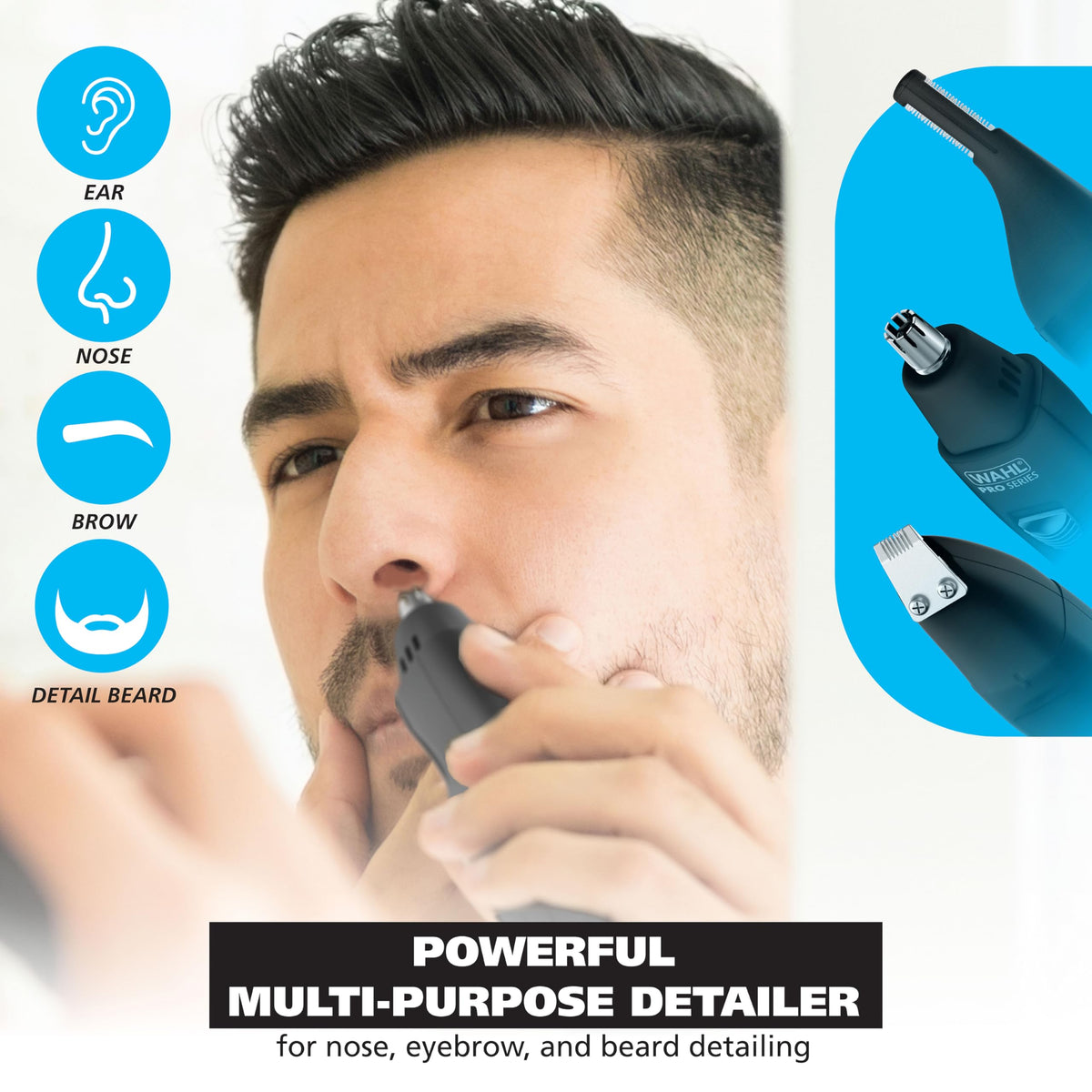 Wahl Pro Series Rechargeable Dual Sided Eyebrow, Ear & Nose Hair Trimmer – close-up detail in Black