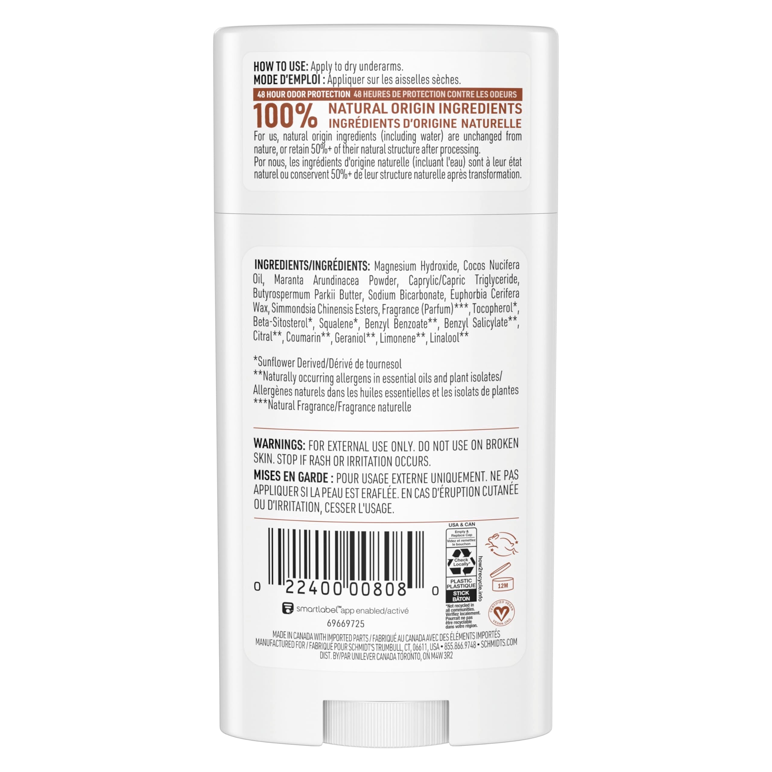 Schmidt's Natural Deodorant Sandalwood & Citrus 2-pack, stick deodorants with warm sandalwood and fresh citrus scent.