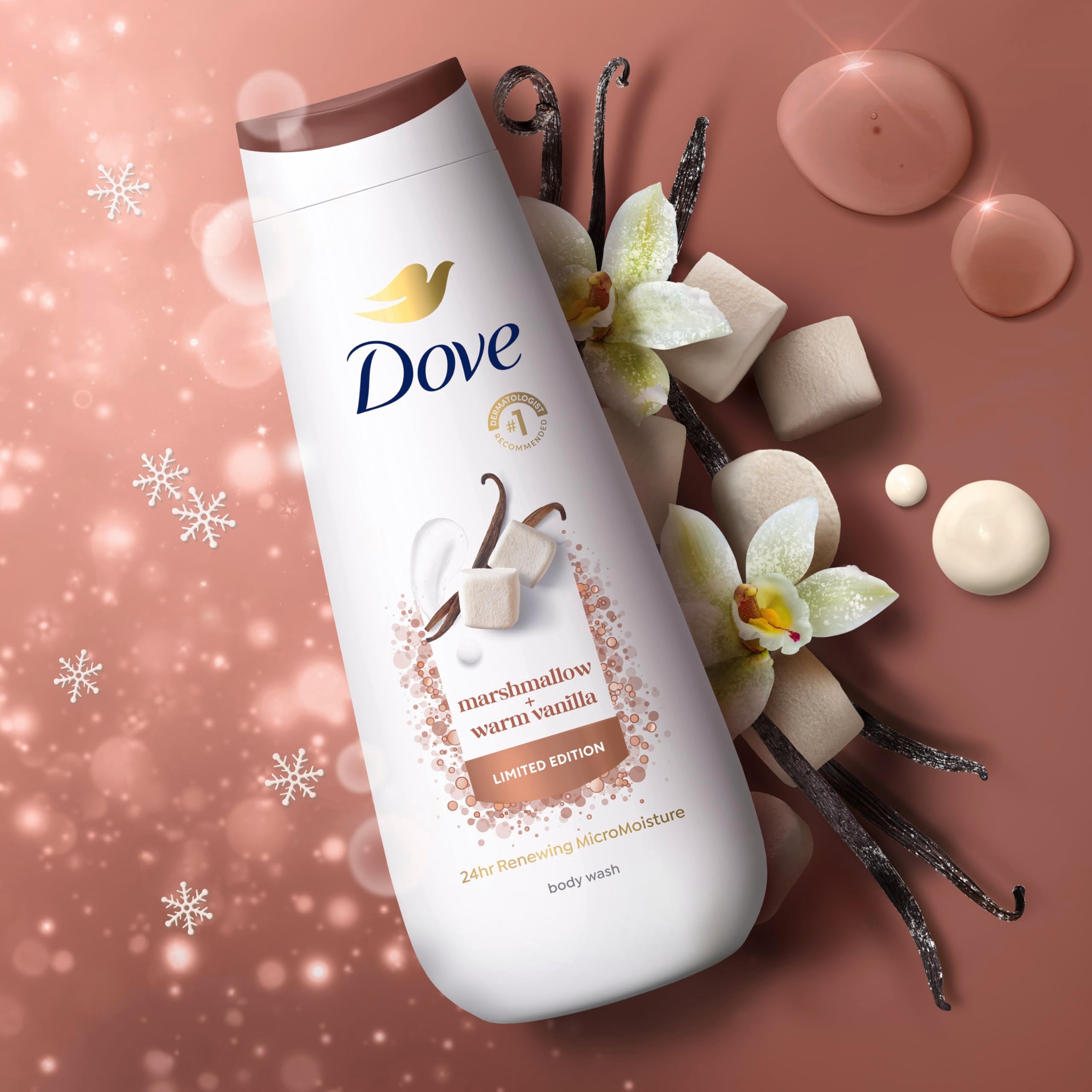 Dove body wash 3-pack with gentle skin cleanser and micro moisture, promoting renewed, healthy-looking skin.